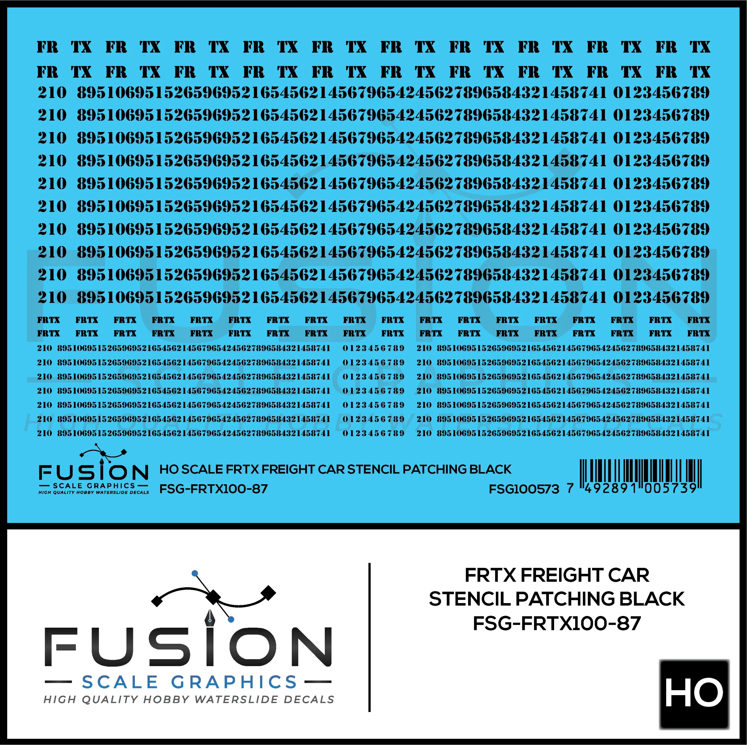 HO Scale FRTX Black Freight Car Stencil Patching Decal Set - Fusion Scale Graphics