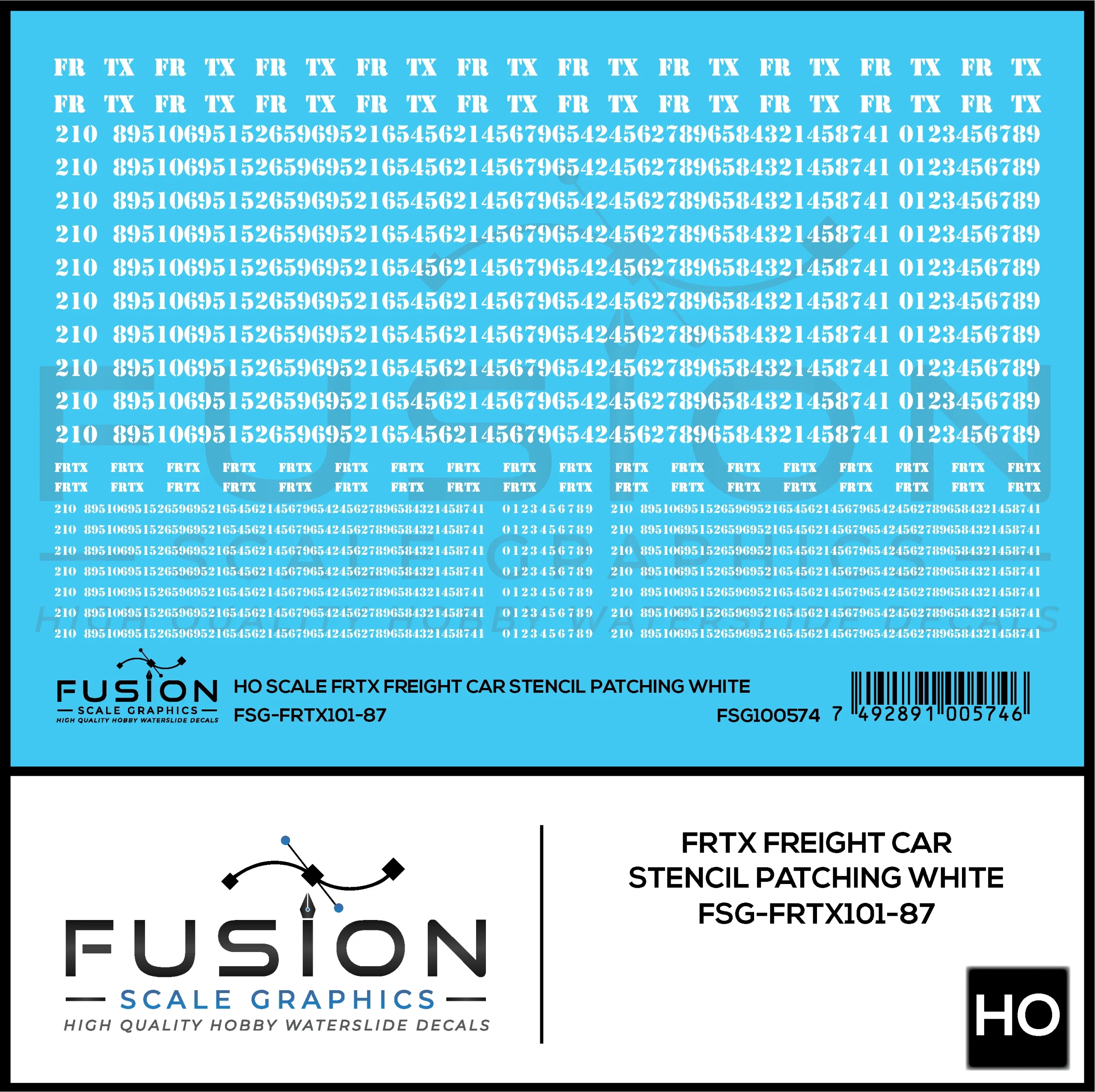 HO Scale FRTX White Freight Car Stencil Patching Decal Set - Fusion Scale Graphics