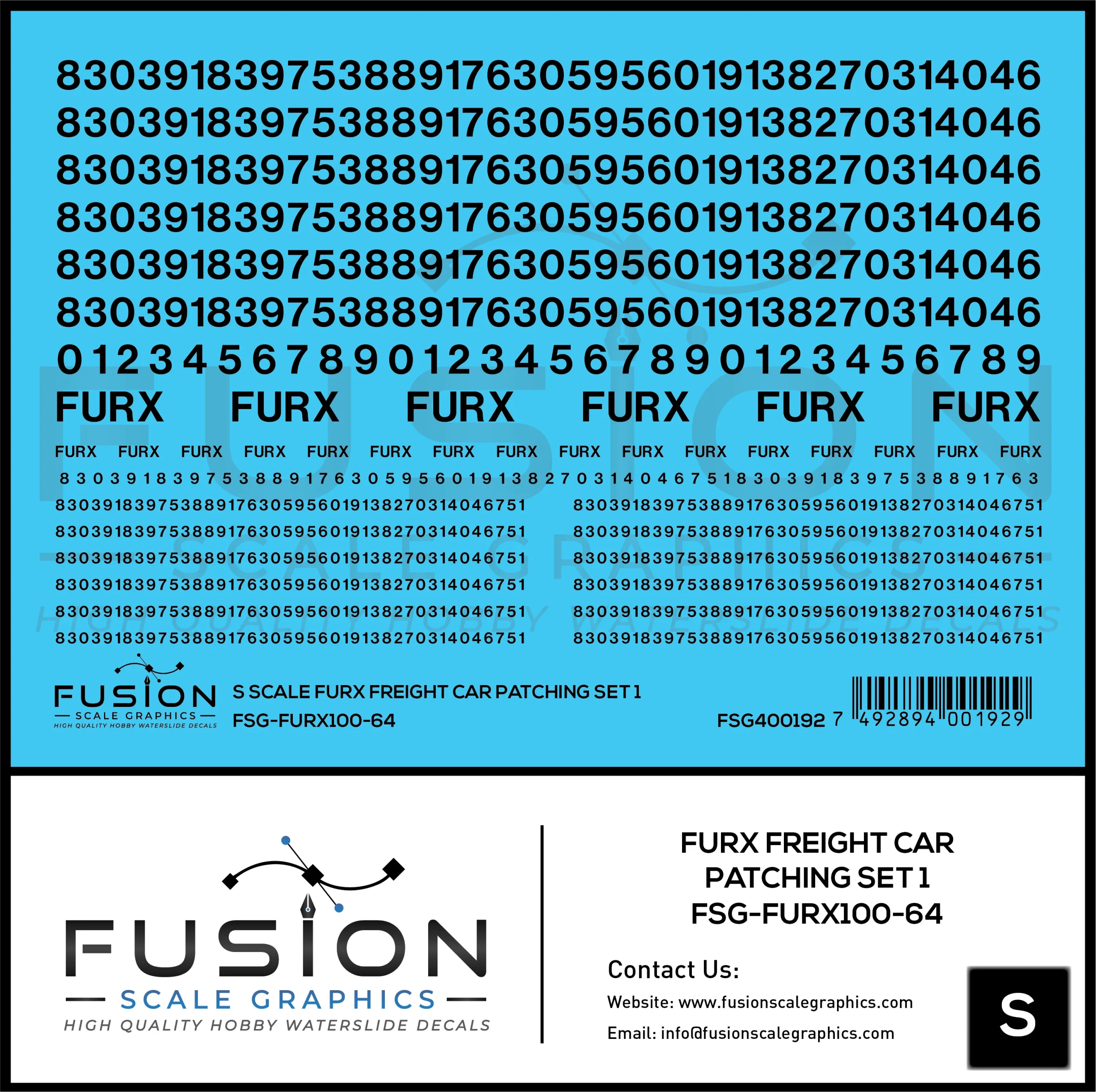 S Scale FURX Freight Car Patches Set 1 Black - Fusion Scale Graphics