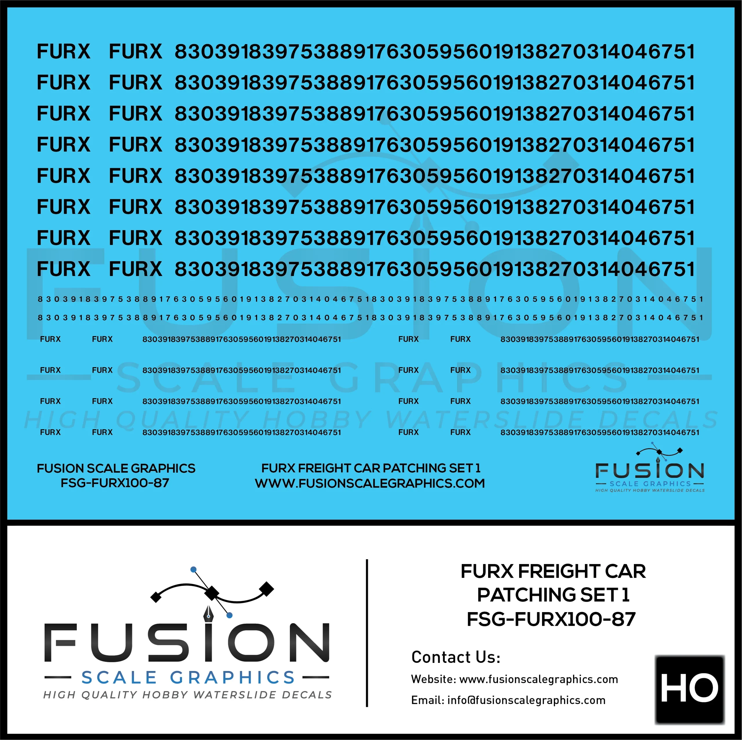 HO Scale FURX Freight Car Patches Set 1 Black - Fusion Scale Graphics