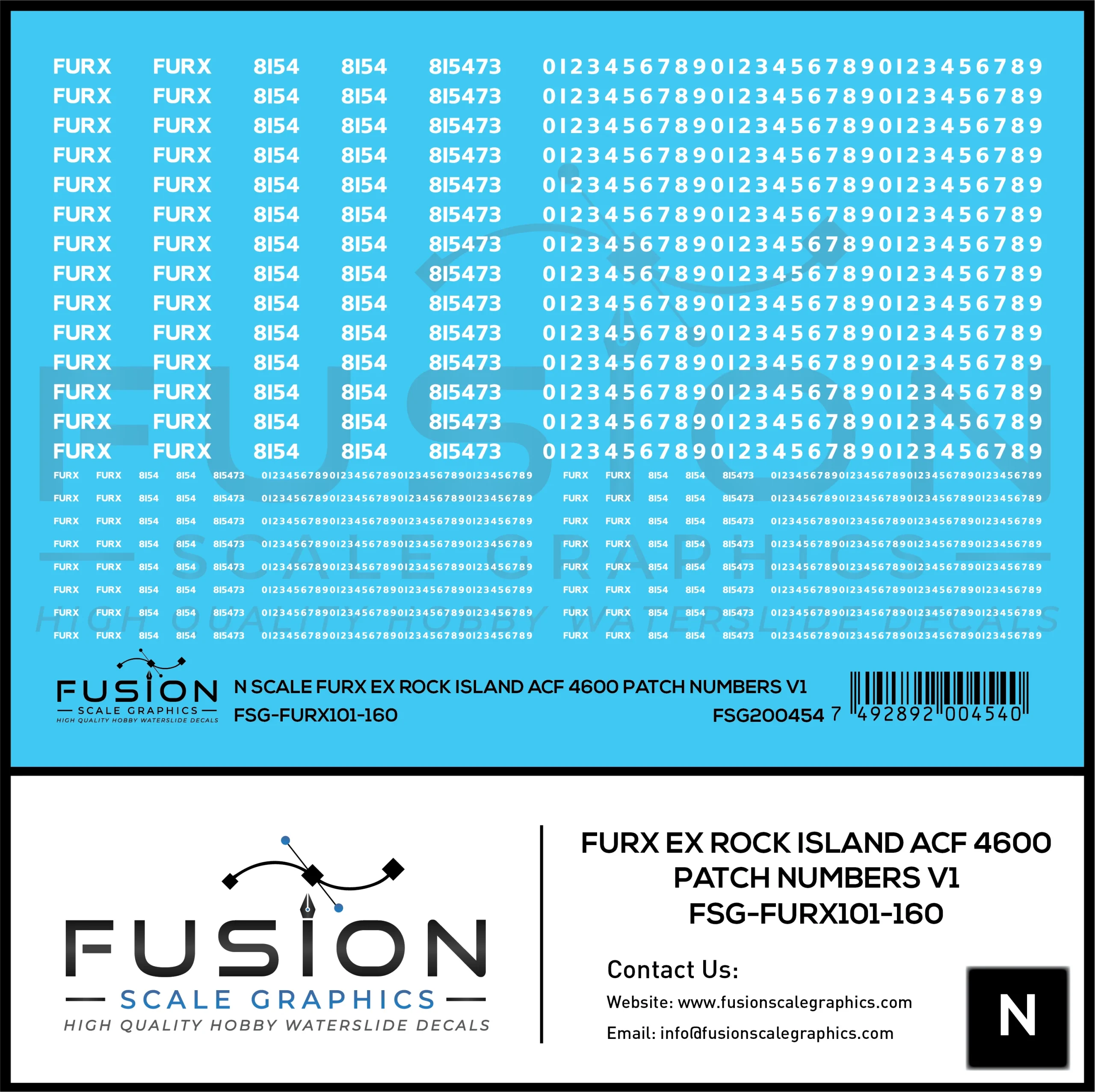 N Scale FURX Ex Rock Island Acf 4600 Patch Numbers V1 Decal Set - Fusion Scale Graphics