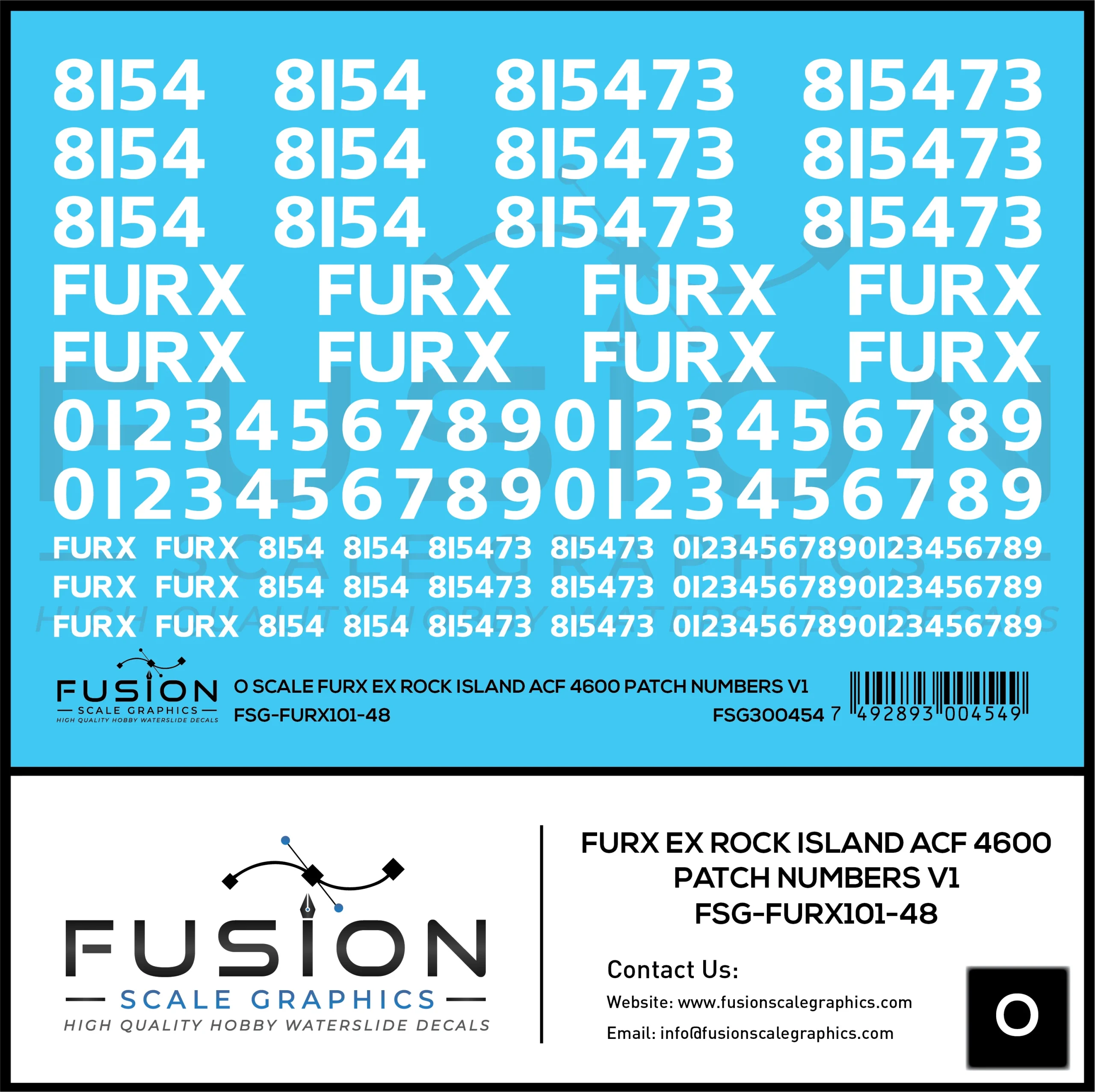 O Scale FURX Ex Rock Island Acf 4600 Patch Numbers V1 Decal Set - Fusion Scale Graphics