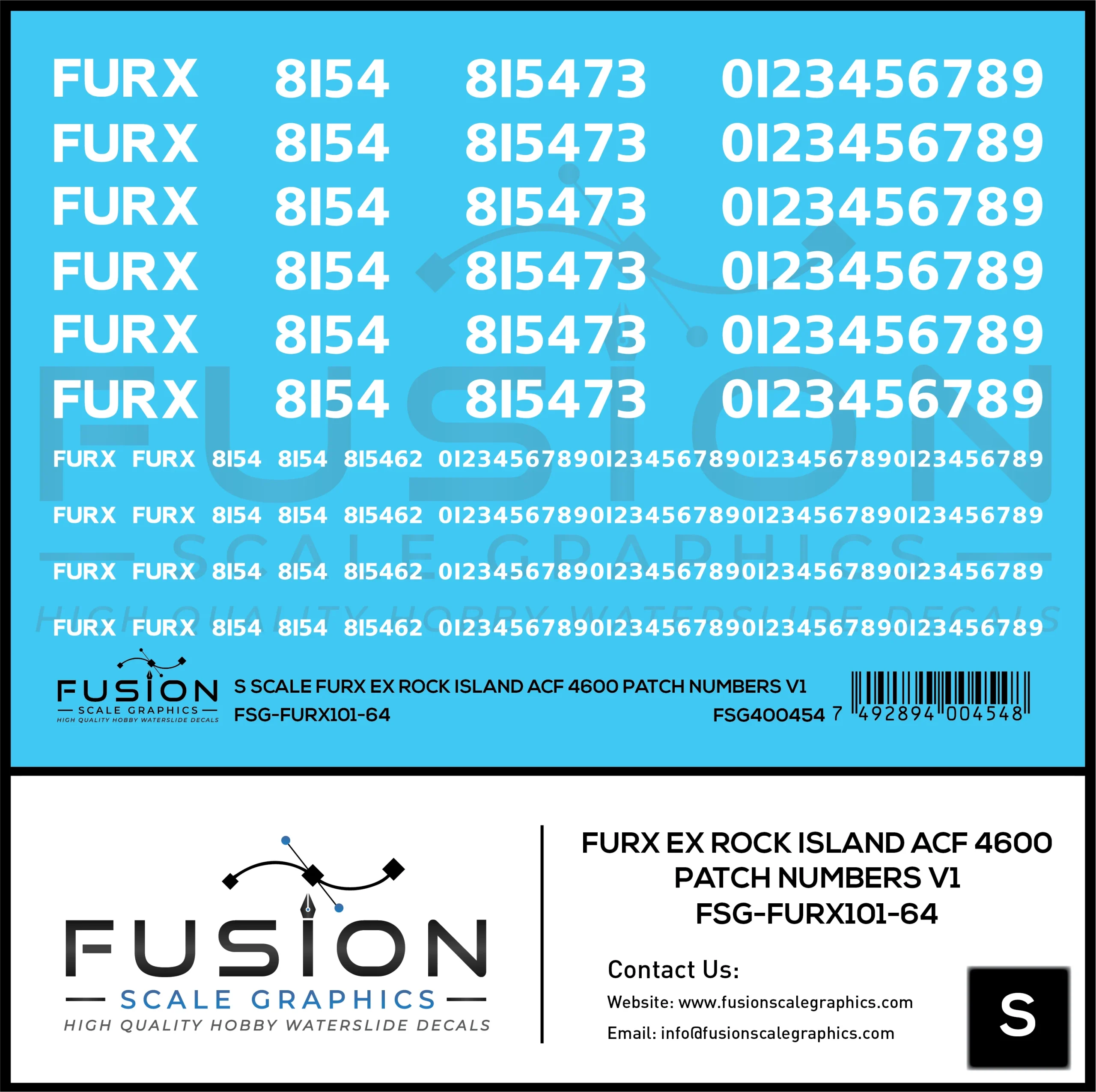 S Scale FURX Ex Rock Island Acf 4600 Patch Numbers V1 Decal Set - Fusion Scale Graphics