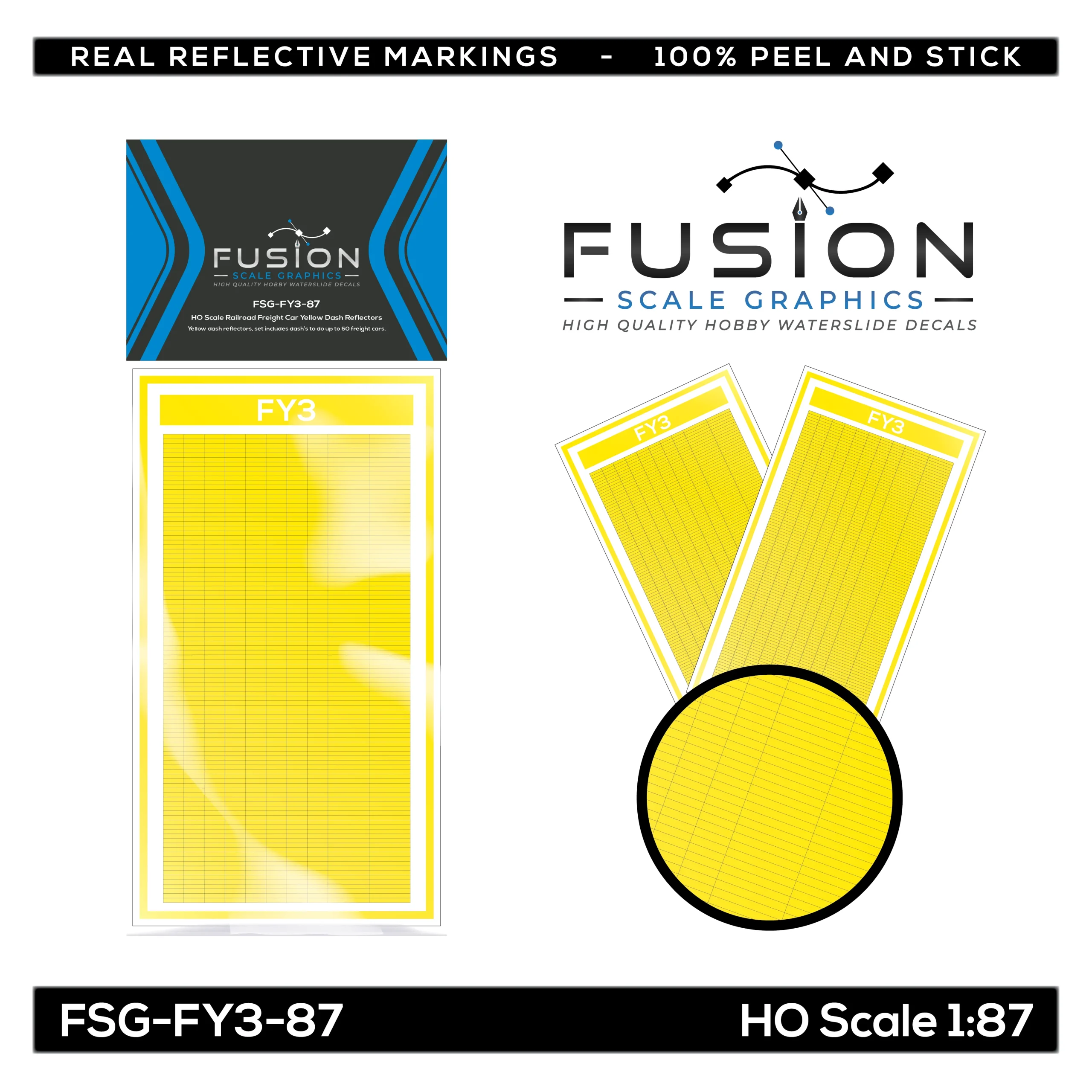 HO Scale Railroad Freight Car Bright Yellow Reflective Markings Set - Fusion Scale Graphics