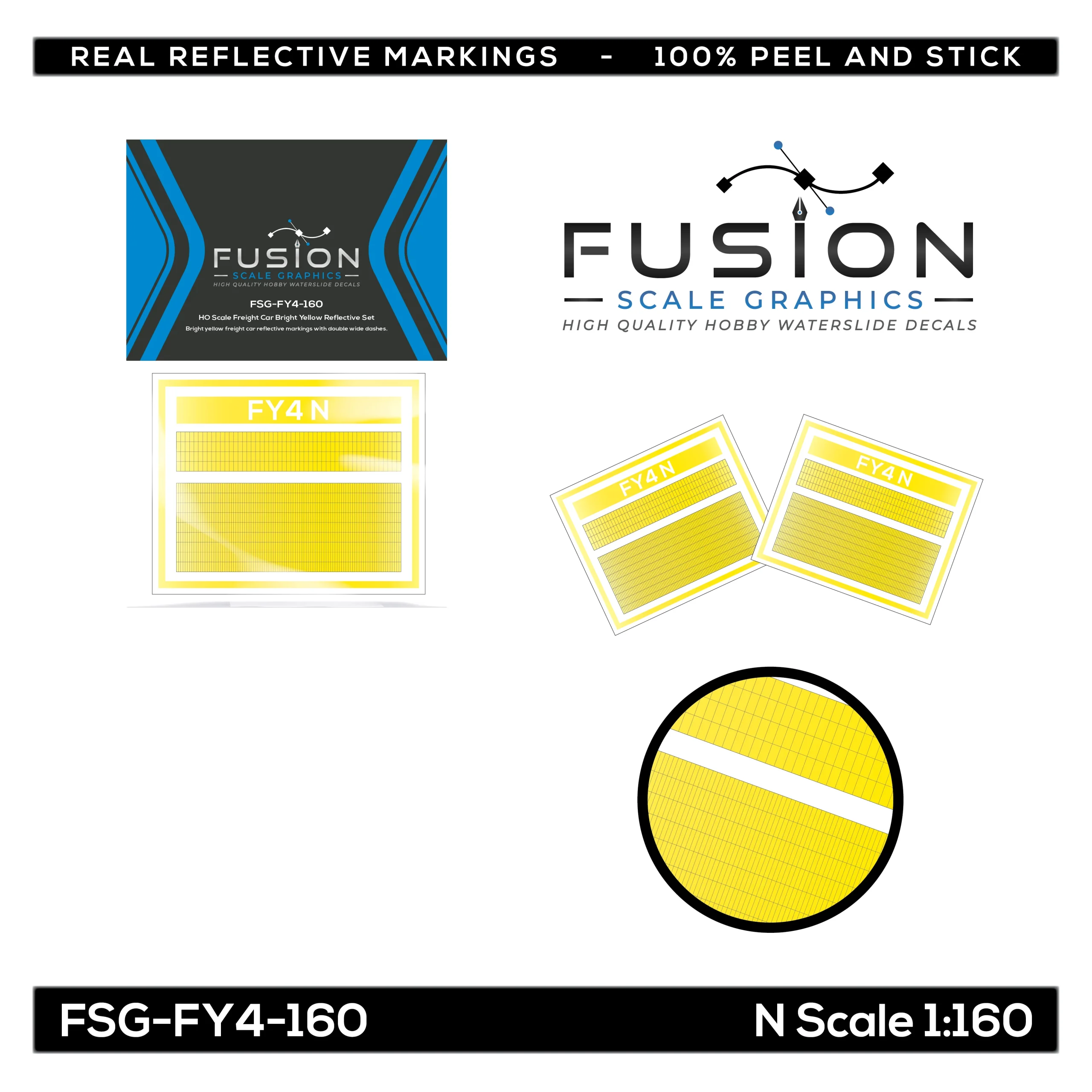 N Scale Railroad Freight Car Bright Yellow Reflective Markings Set W/ Double Width Stripes - Fusion Scale Graphics