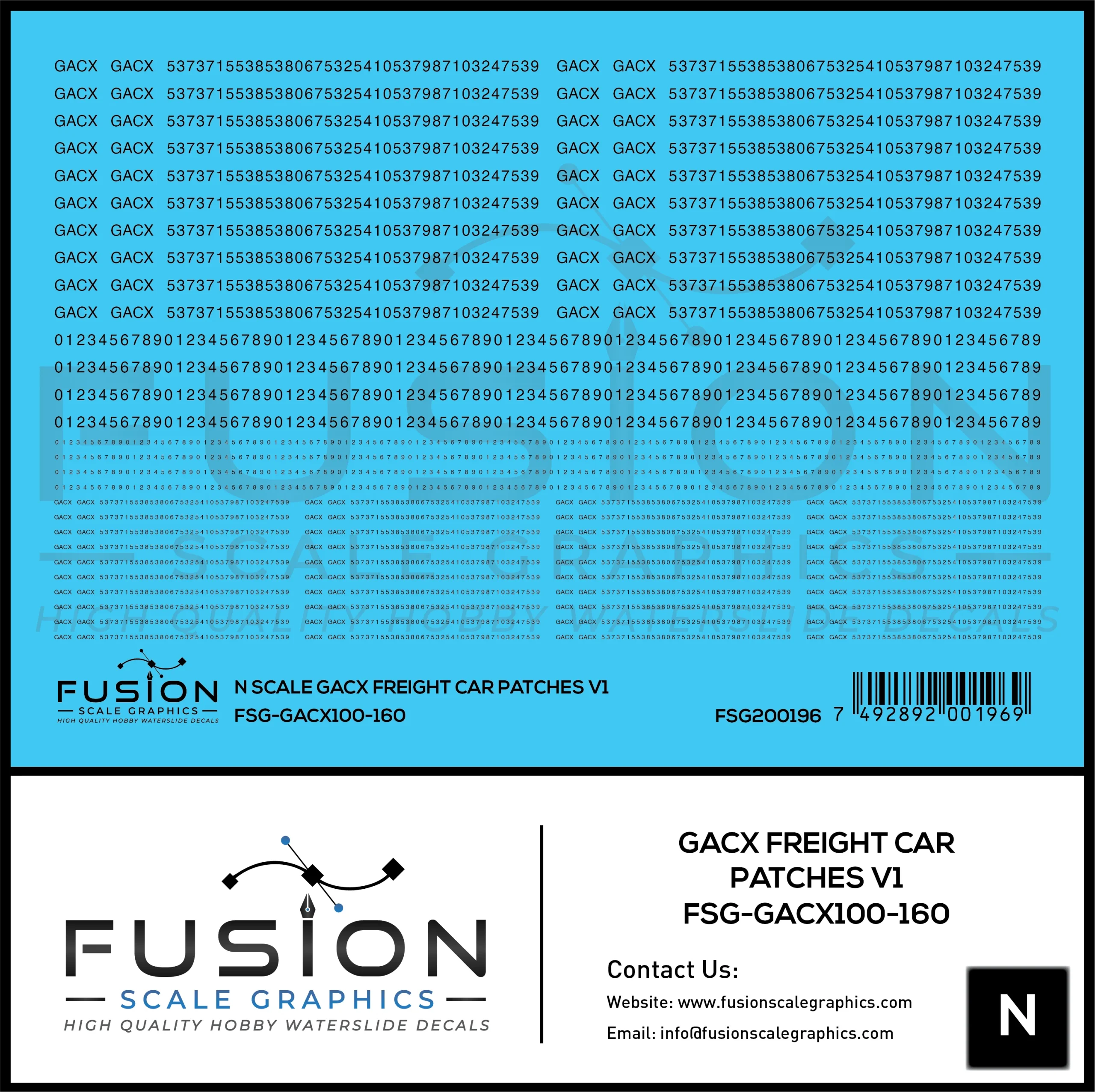 N Scale GACX Freight Car Lettering Decal Set Font 1 - Fusion Scale Graphics
