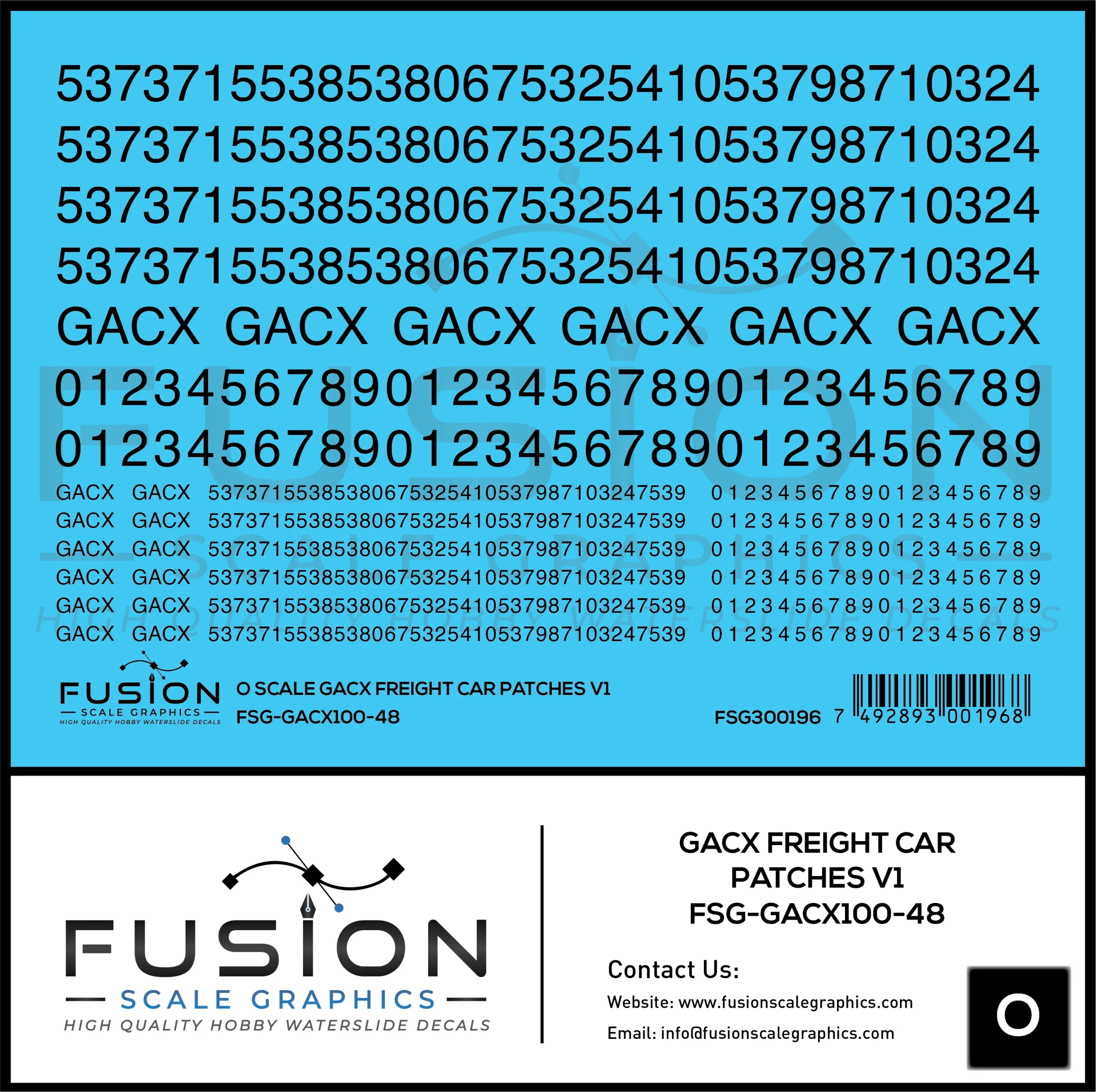 O Scale GACX Freight Car Lettering Decal Set Font 1 - Fusion Scale Graphics