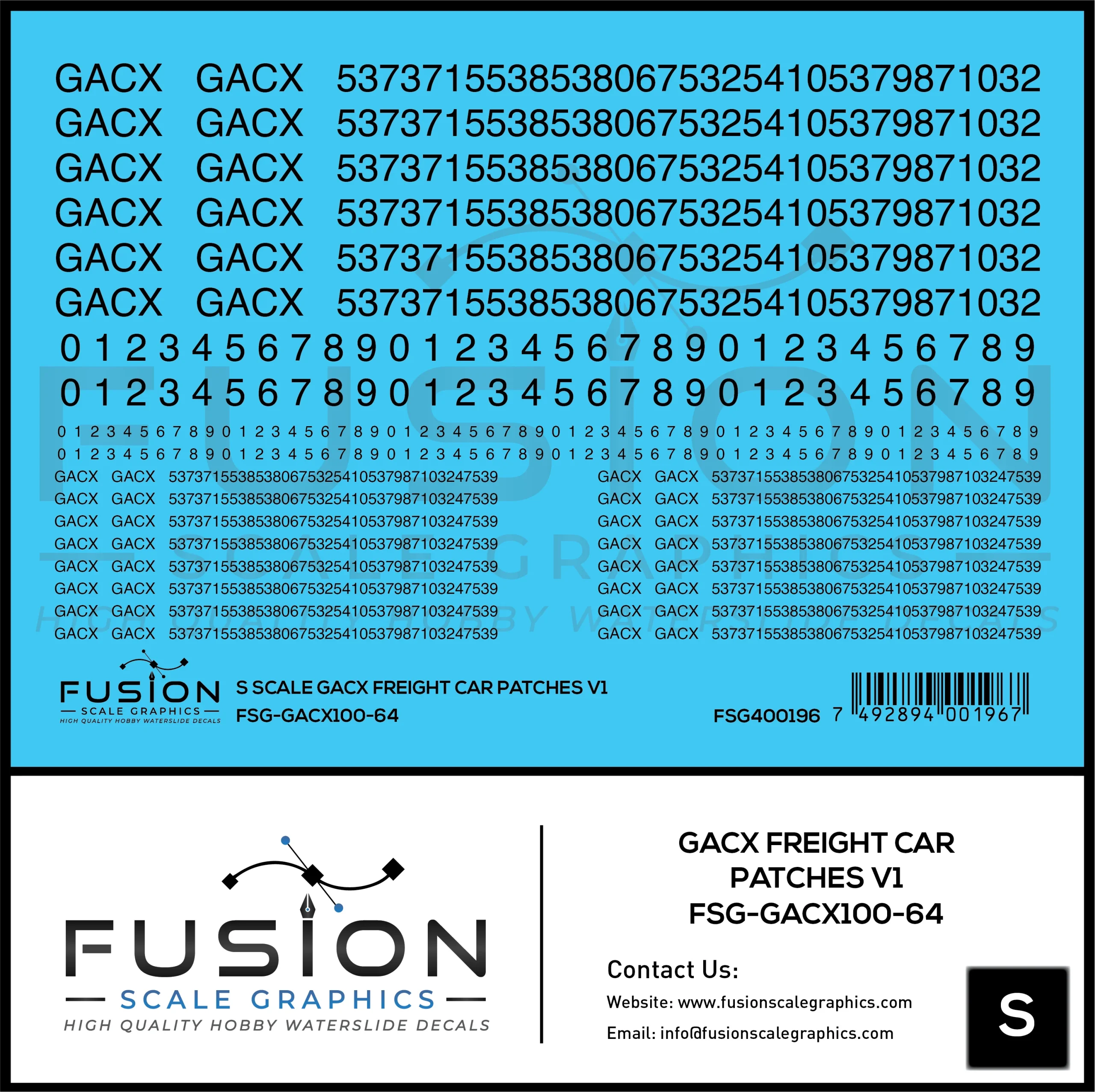 S Scale GACX Freight Car Lettering Decal Set Font 1 - Fusion Scale Graphics