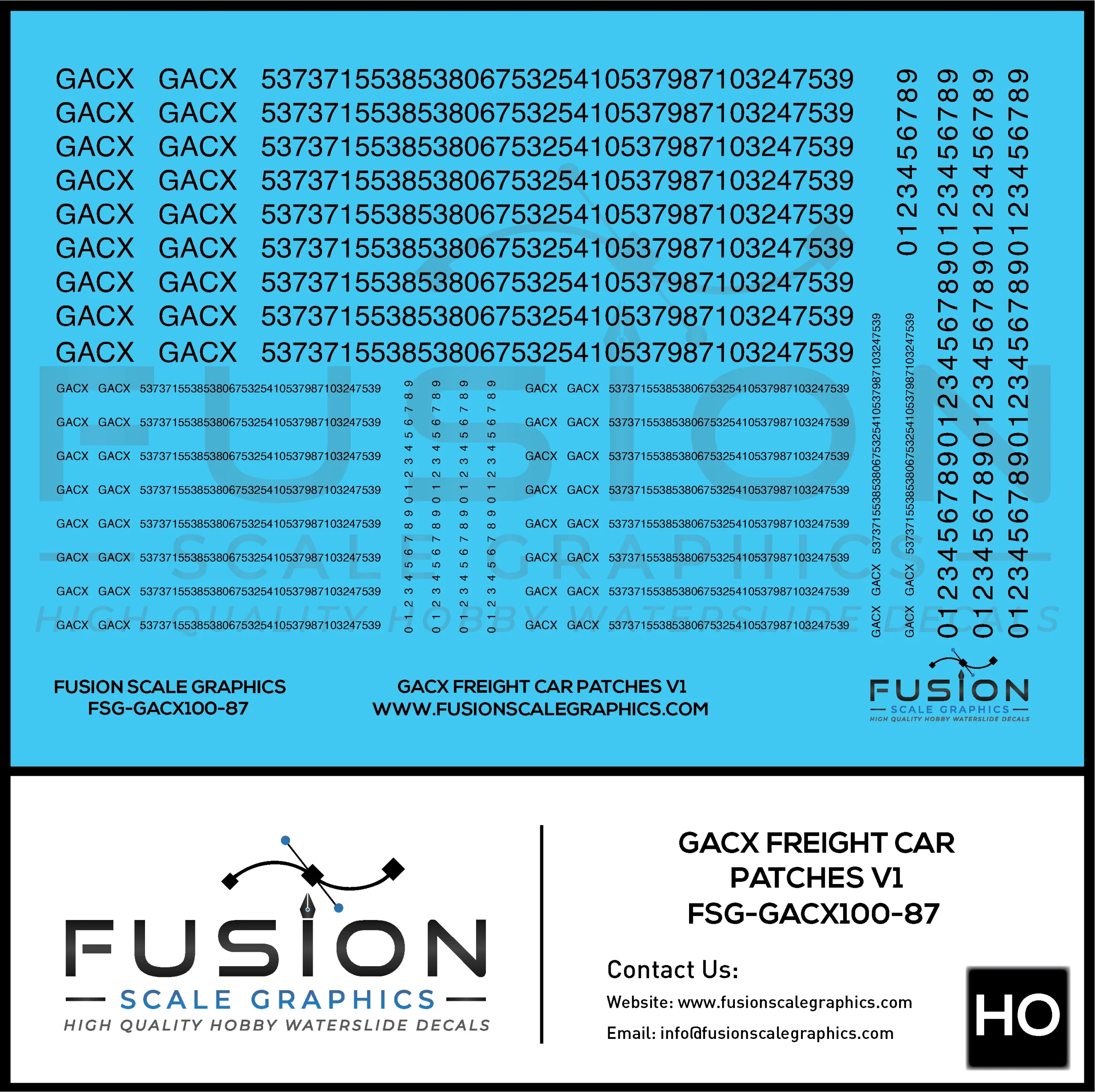 HO Scale GACX Freight Car Lettering Decal Set Font 1 - Fusion Scale Graphics