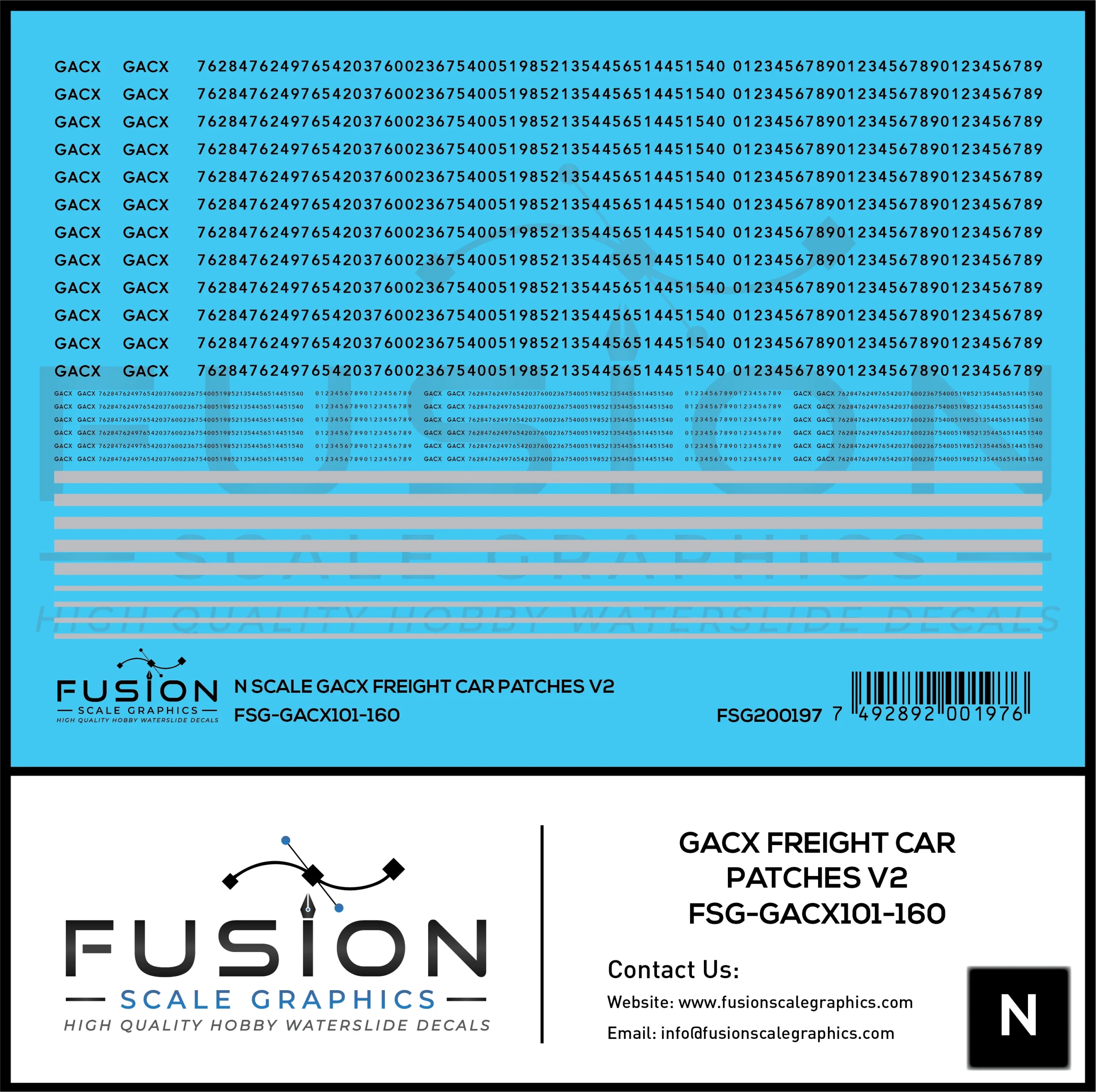 N Scale GACX Freight Car Lettering Decal Set Font 2 - Fusion Scale Graphics