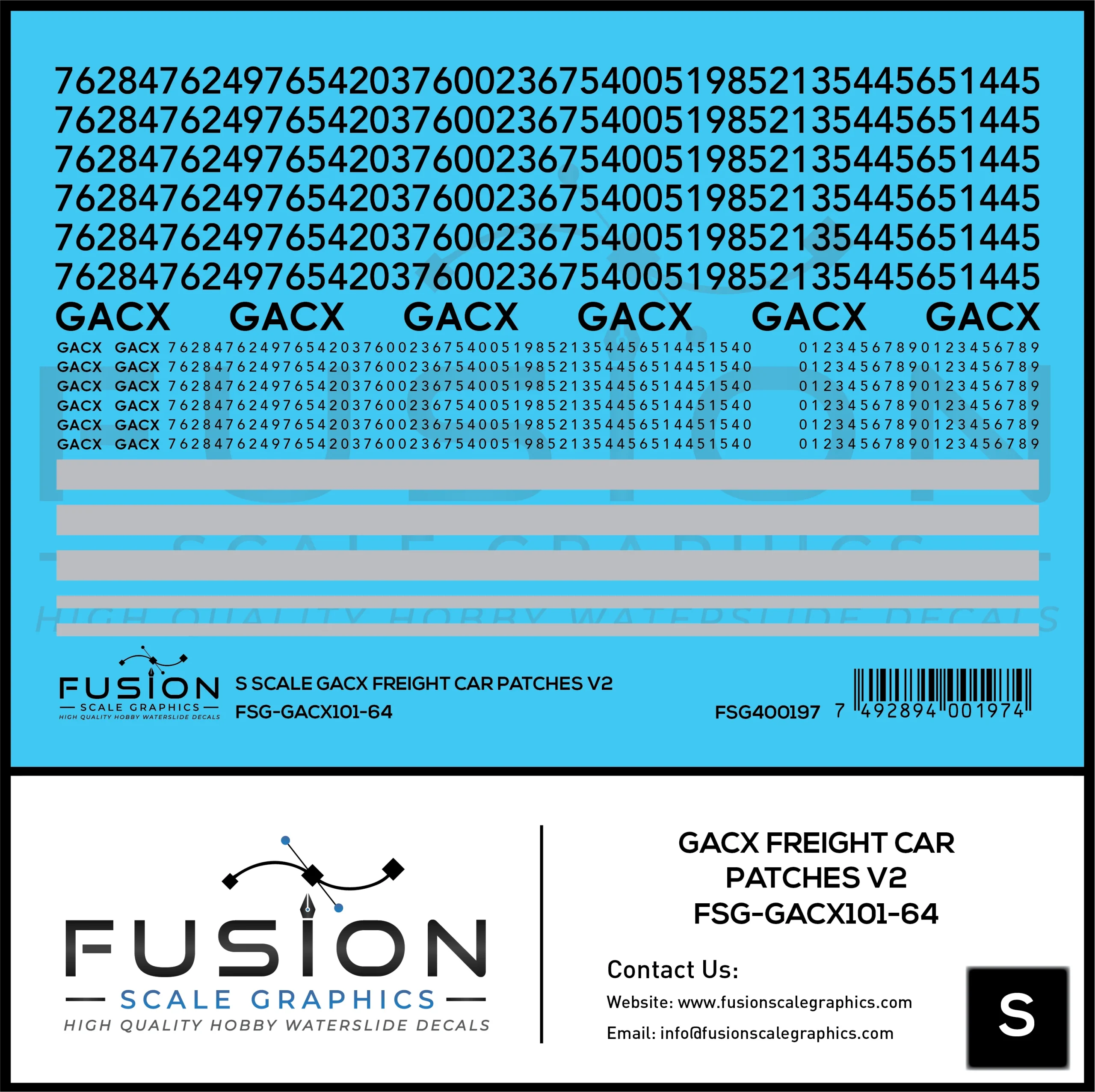 S Scale GACX Freight Car Lettering Decal Set Font 2 - Fusion Scale Graphics