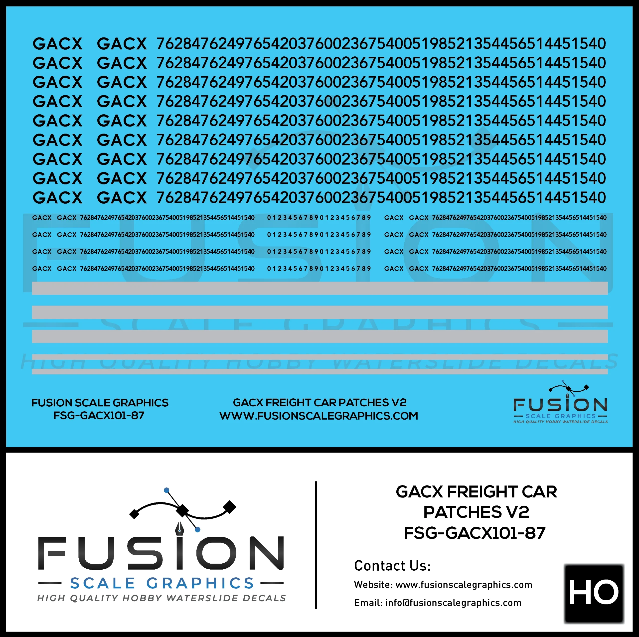 HO Scale GACX Freight Car Lettering Decal Set Font 2 - Fusion Scale Graphics
