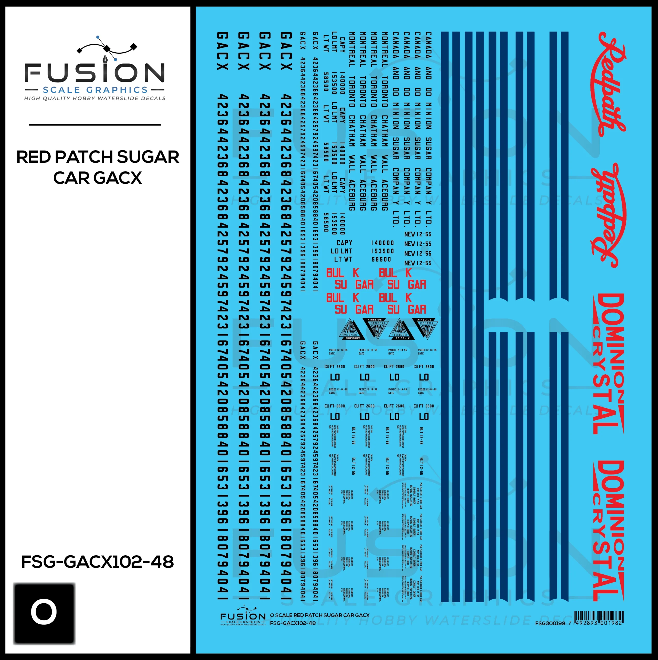 O Scale Redpath GACX Sugar Car Decal Set - Fusion Scale Graphics