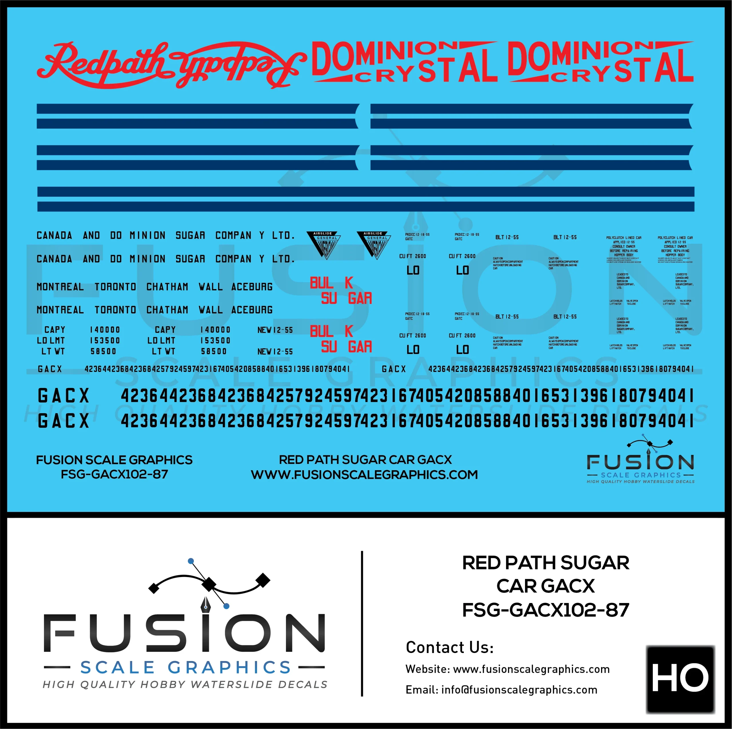 HO Scale Redpath GACX Sugar Car Decal Set - Fusion Scale Graphics
