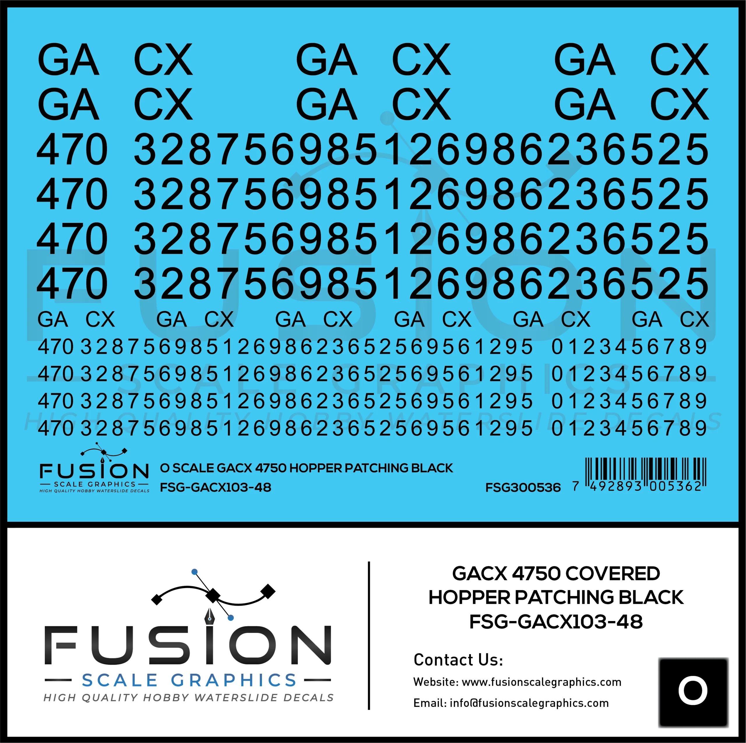 O Scale GACX 4750 Covered Hopper Black Patching Decal Set - Fusion Scale Graphics
