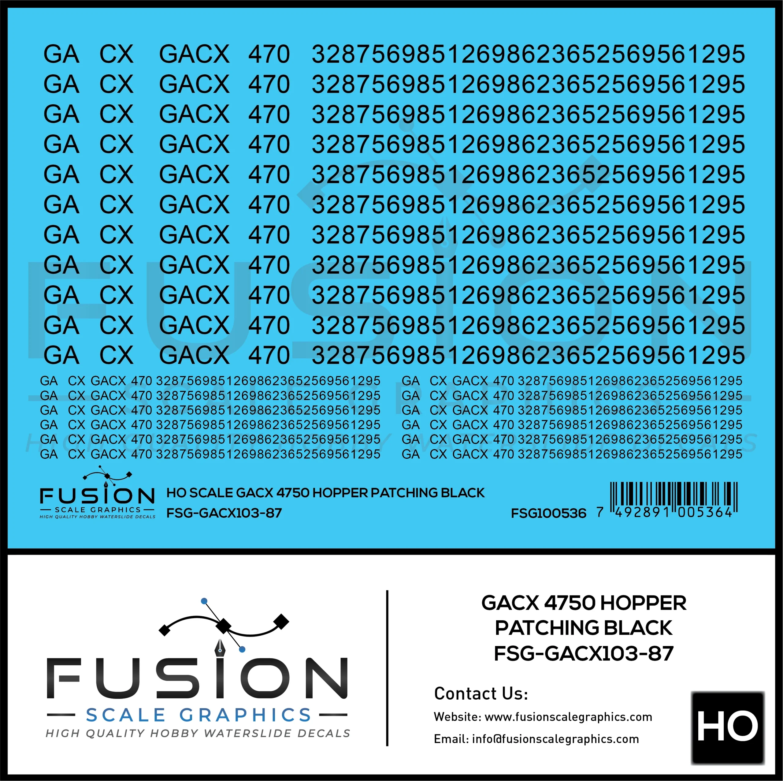 HO Scale GACX 4750 Covered Hopper Black Patching Decal Set - Fusion Scale Graphics