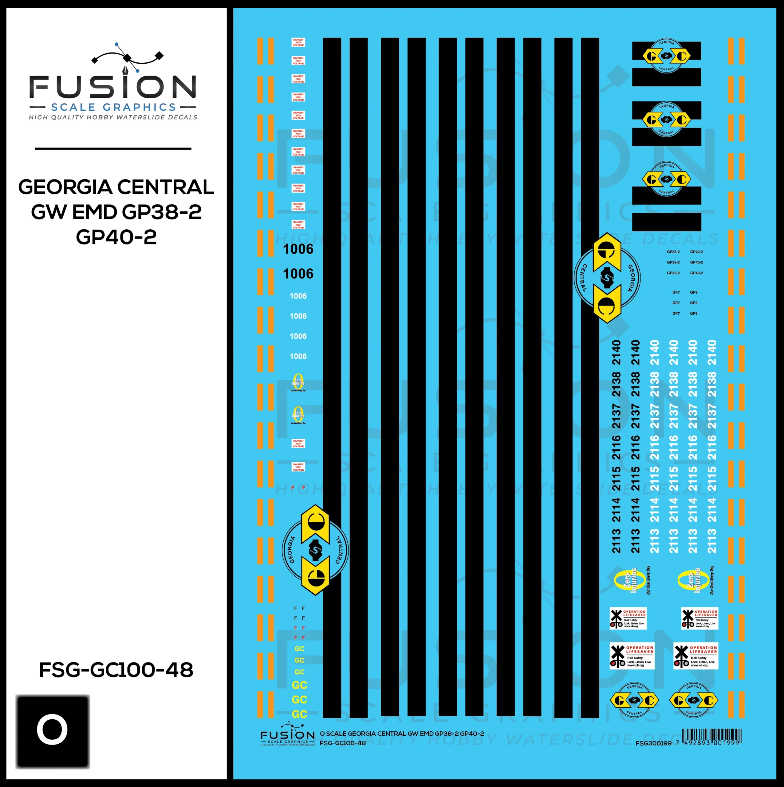 O Scale Georgia Central GW EMD GP38-2 & GP40-2 Locomotives Decal Set