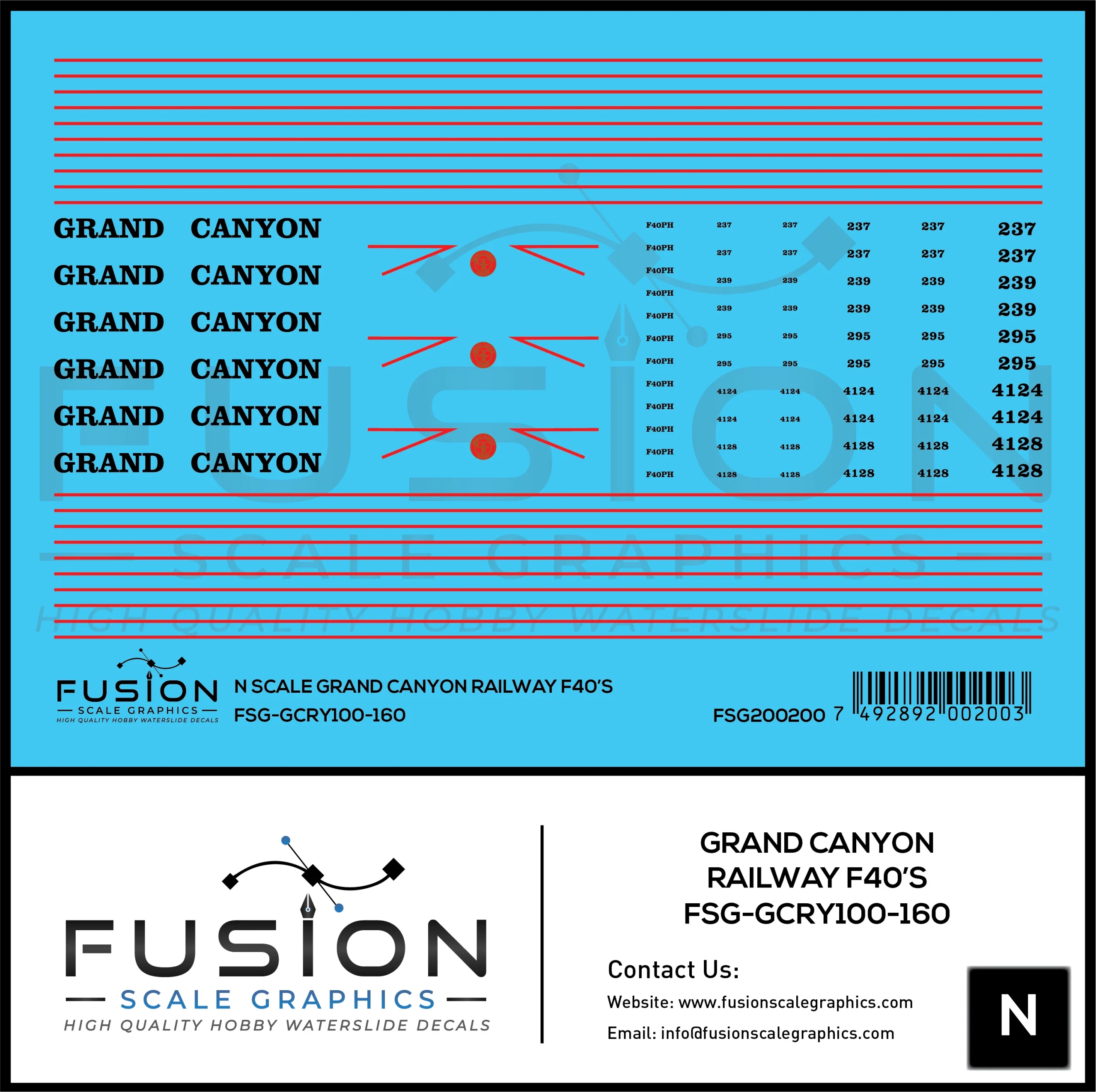 N Scale Grand Canyon Railway EMD F40PH Locomotives Decal Set - Fusion Scale Graphics