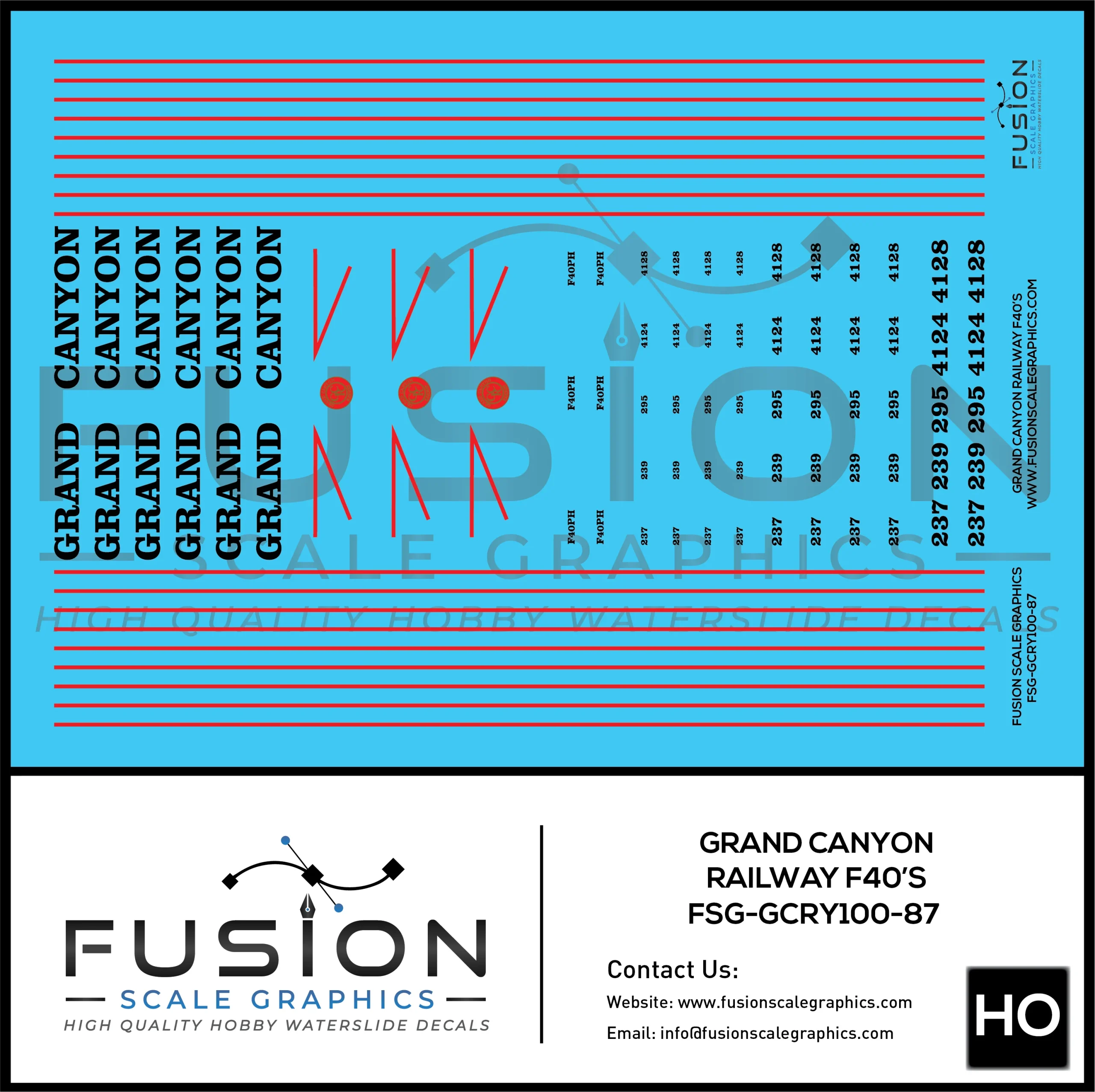 HO Scale Grand Canyon Railway EMD F40PH Locomotives Decal Set - Fusion Scale Graphics