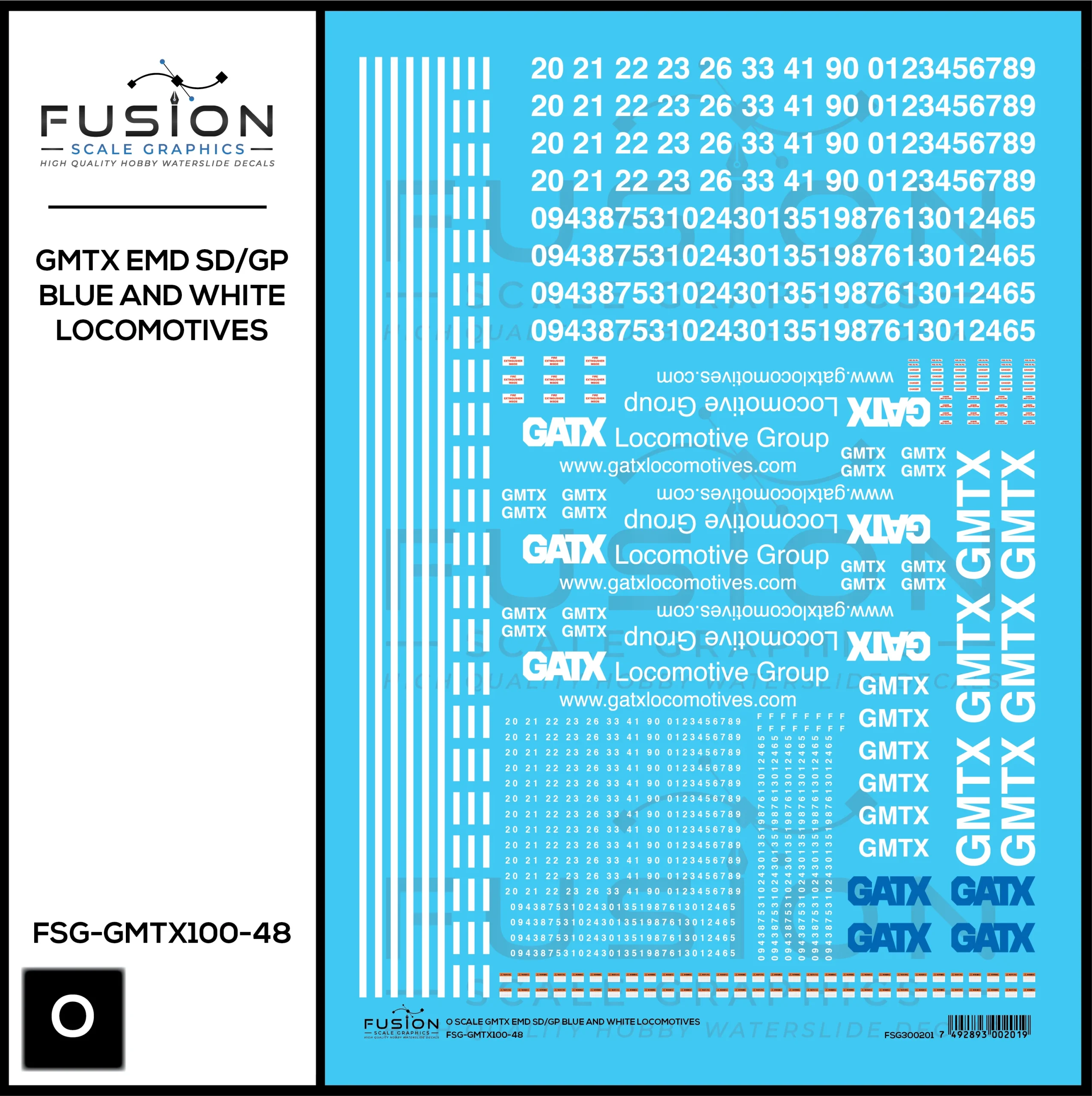 O Scale GMTX EMD SD/GP Blue and White Locomotives Decal Set - Fusion Scale Graphics