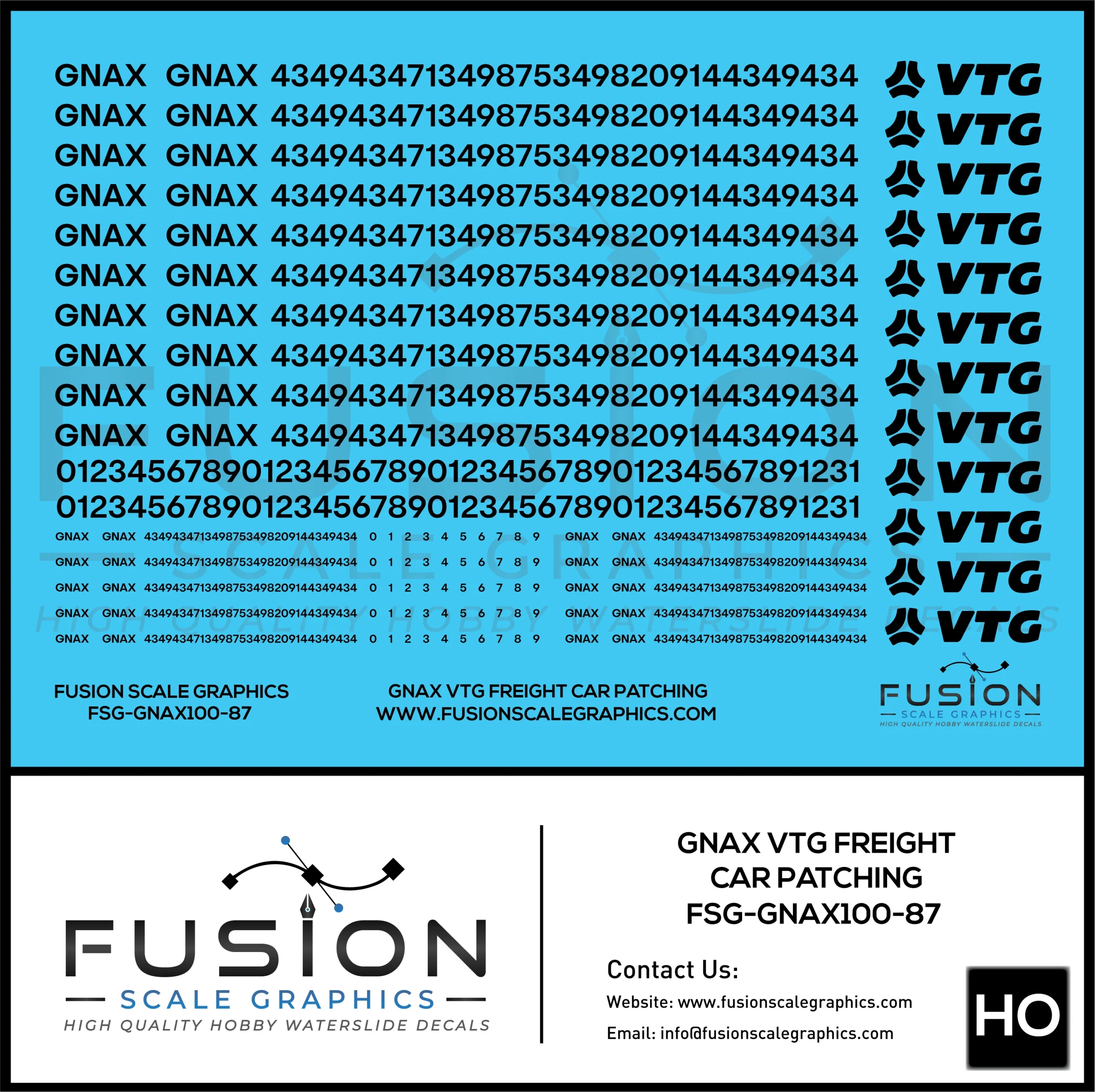 HO Scale GNAX VTG Covered Hoppers Patching and Numbering Decal Set - Fusion Scale Graphics