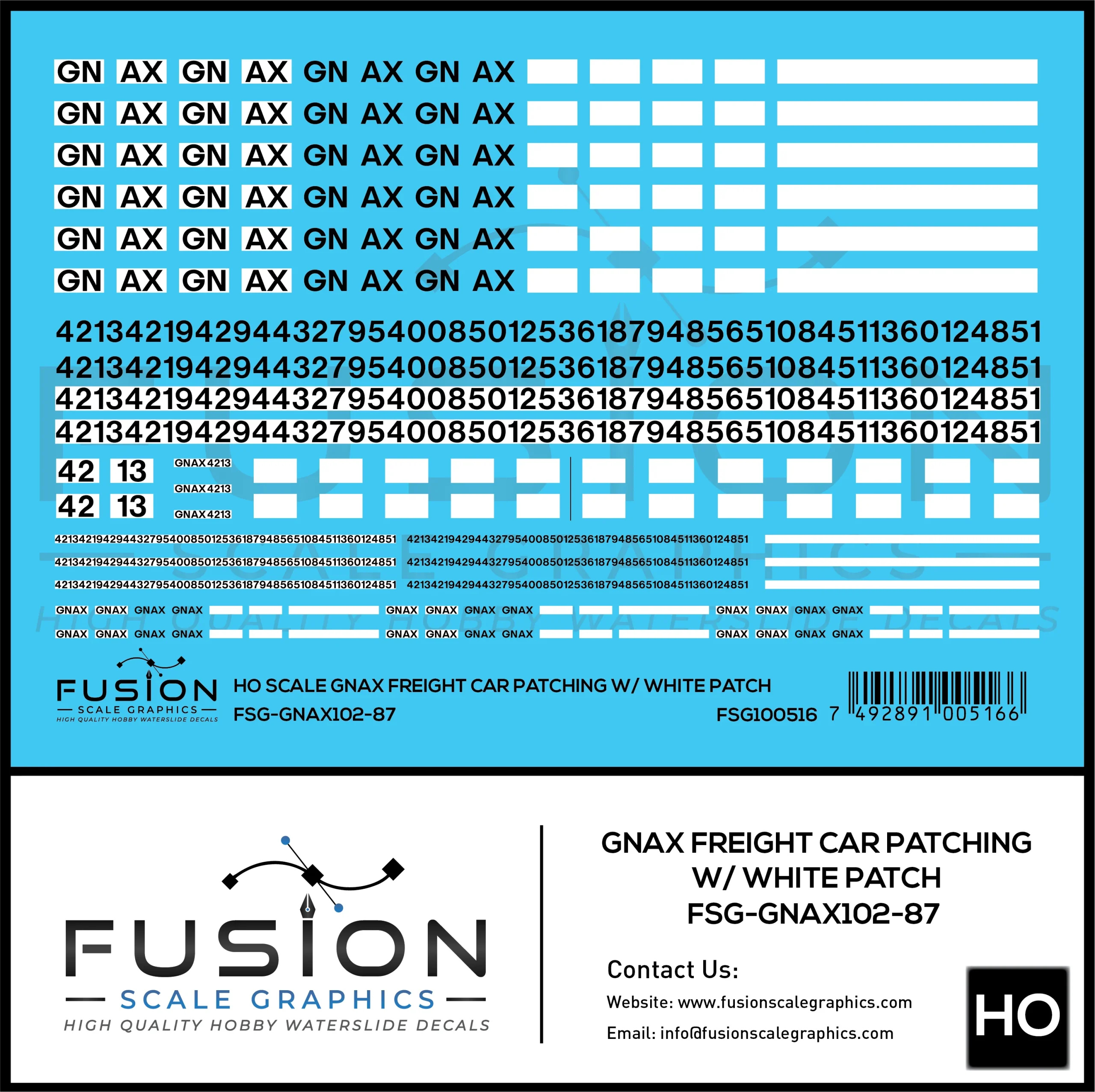 HO Scale GNAX Covered Hoppers Patching and Numbering Decal Set W/ White Patches - Fusion Scale Graphics