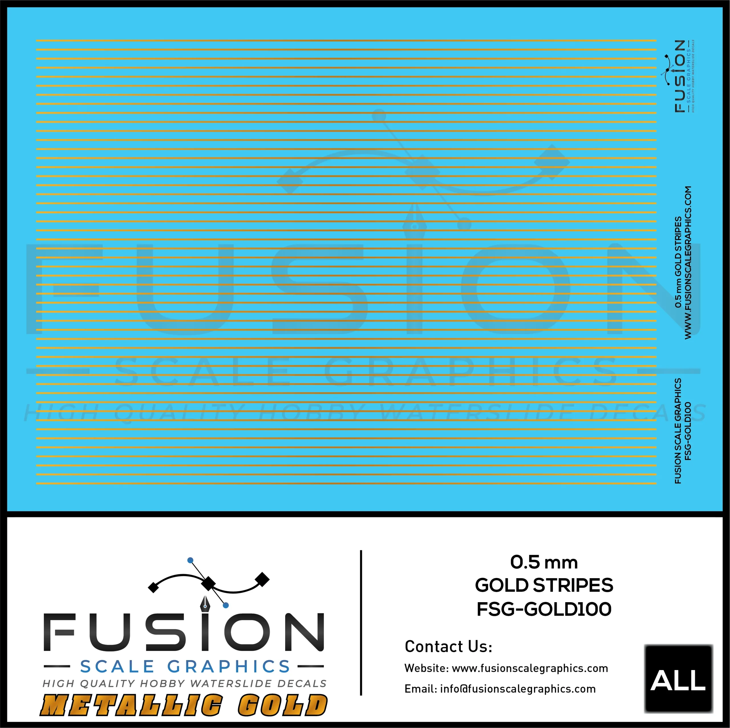 Metallic Gold 0.5mm Wide Gold Stripe Decal Set - Fusion Scale Graphics