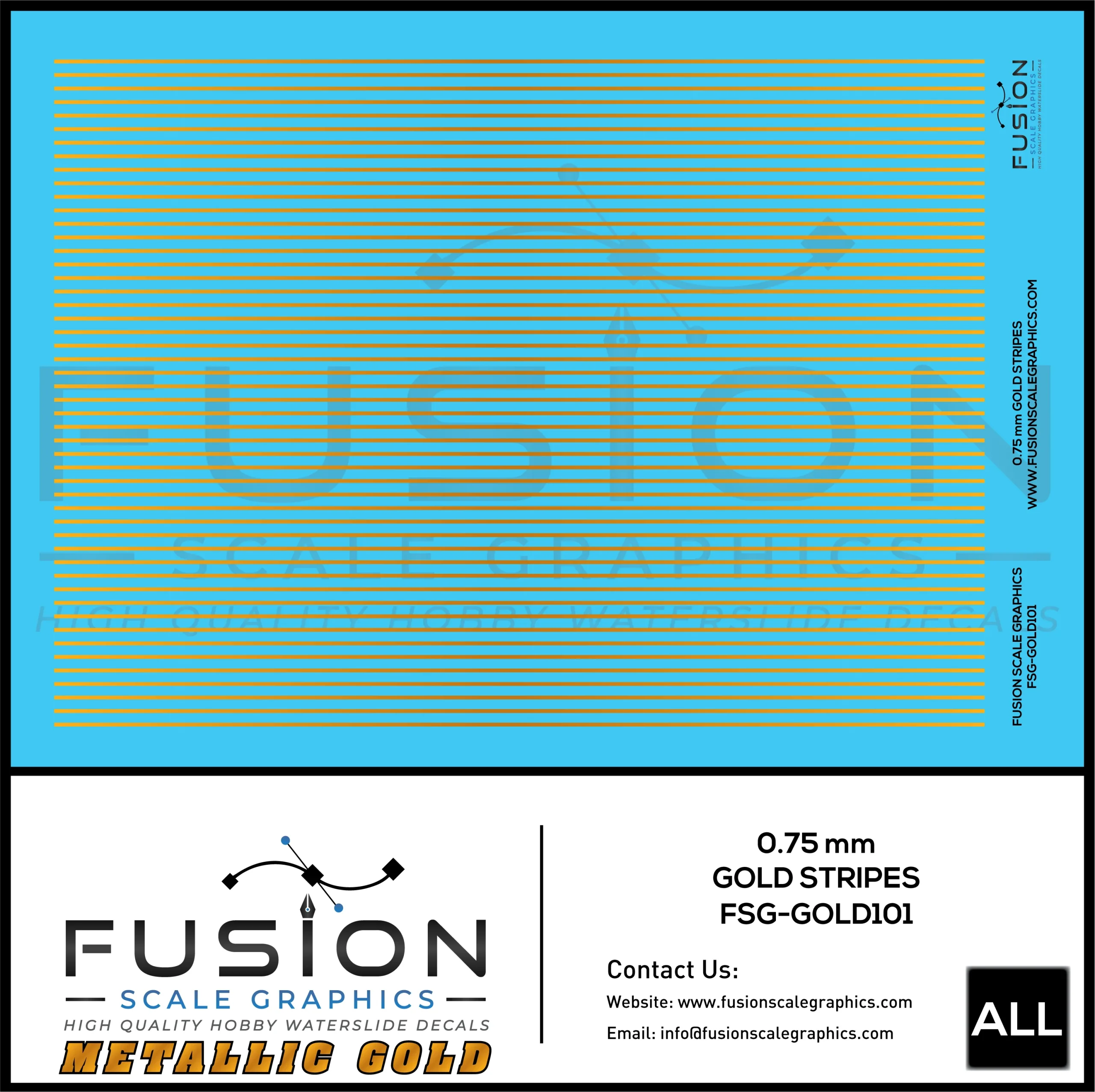 Metallic Gold 0.75mm Wide Gold Stripe Decal Set - Fusion Scale Graphics