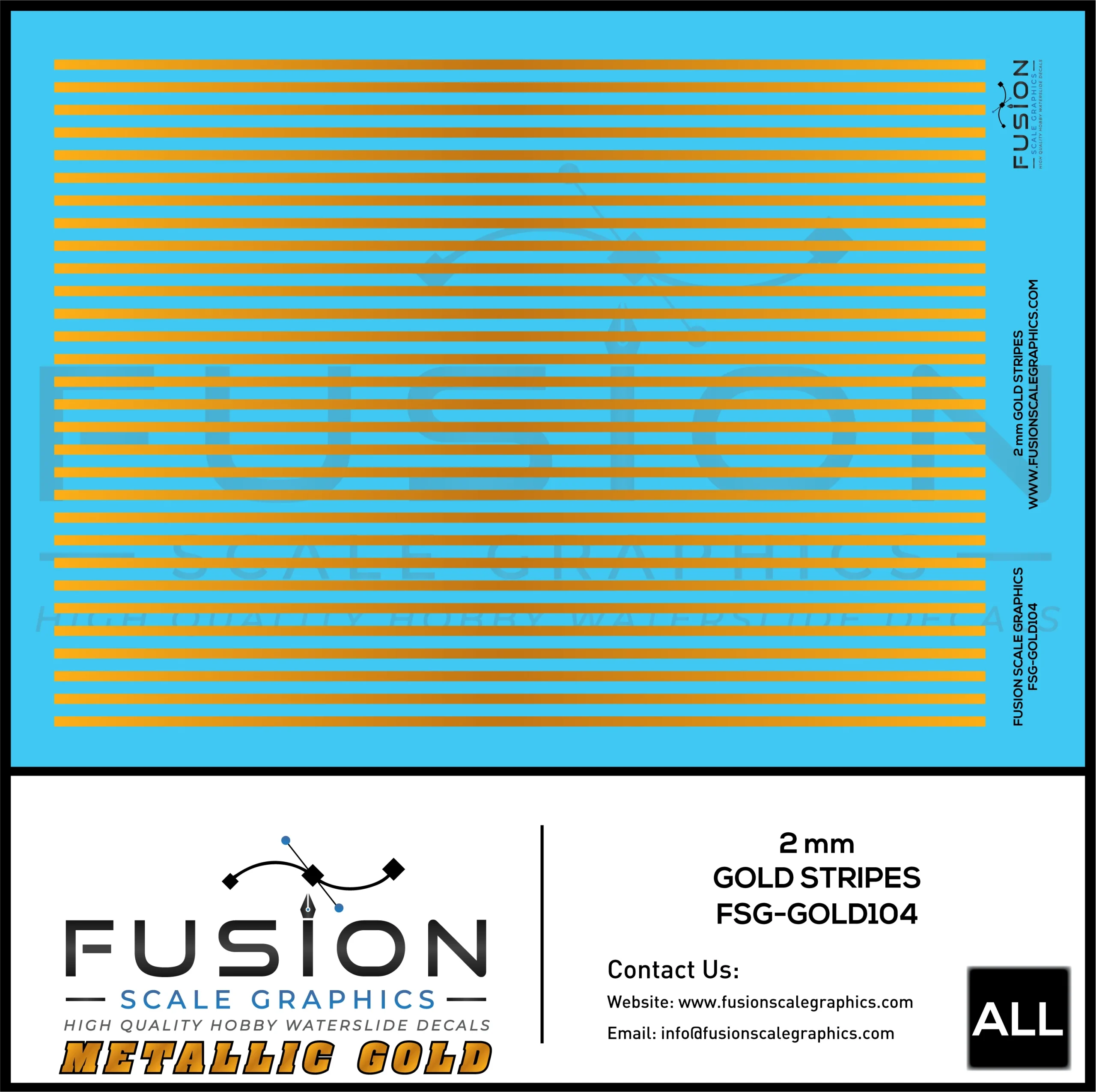 Metallic Gold 2mm Stripe Decal Set - Fusion Scale Graphics