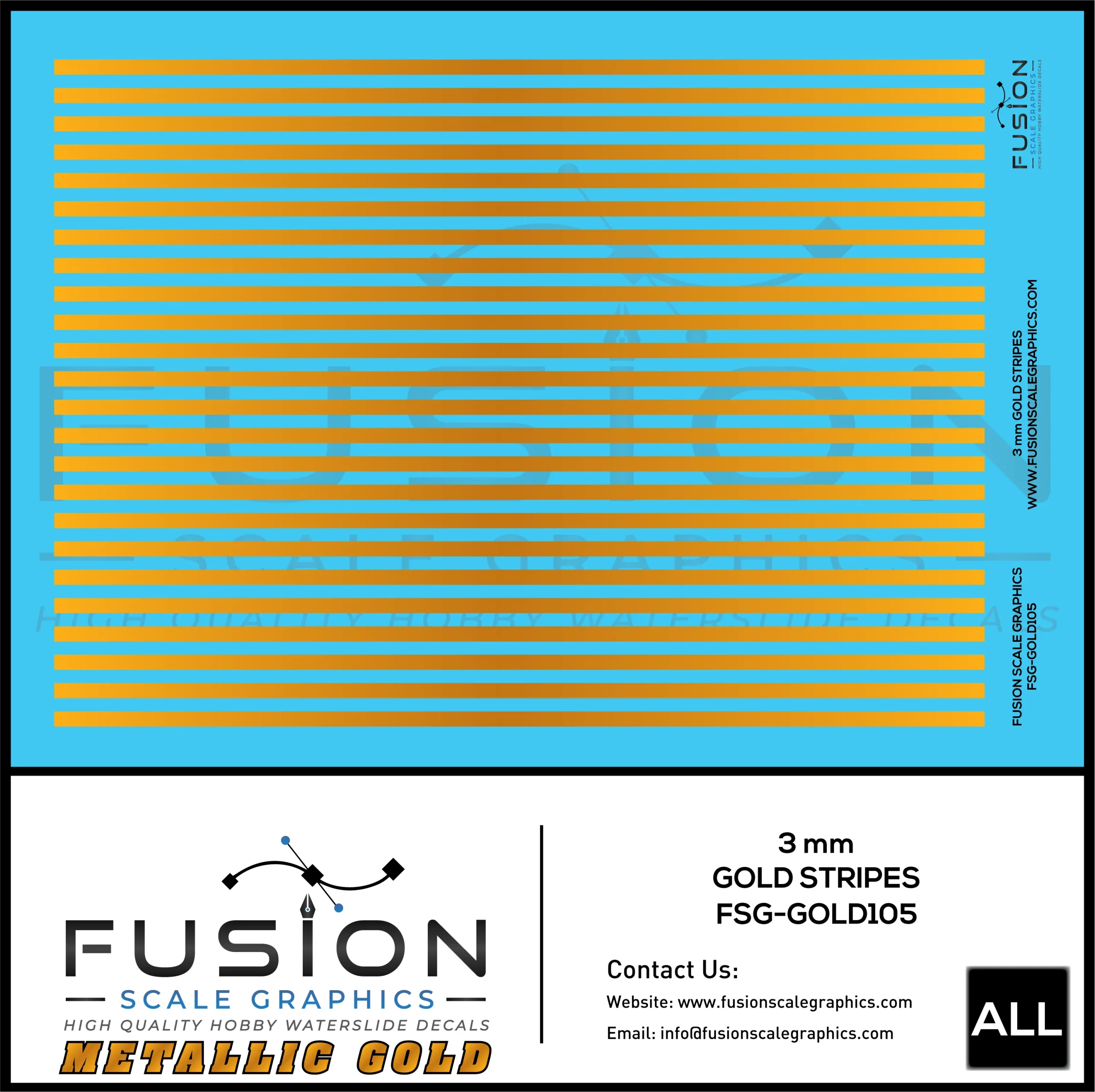 Metallic Gold 3mm Wide Gold Stripe Decal Set - Fusion Scale Graphics
