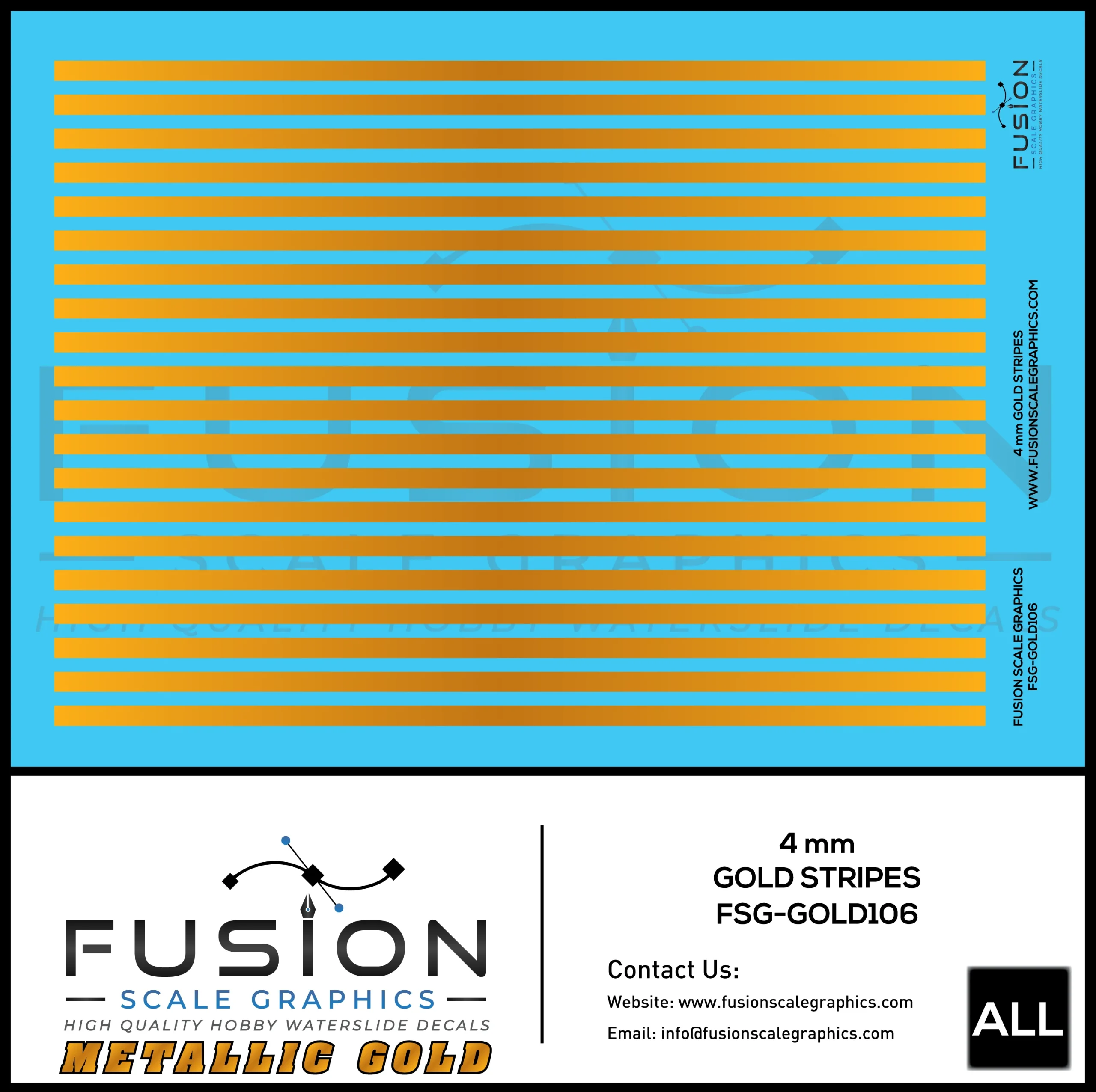 Metallic Gold 4mm Wide Gold Stripe Decal Set - Fusion Scale Graphics