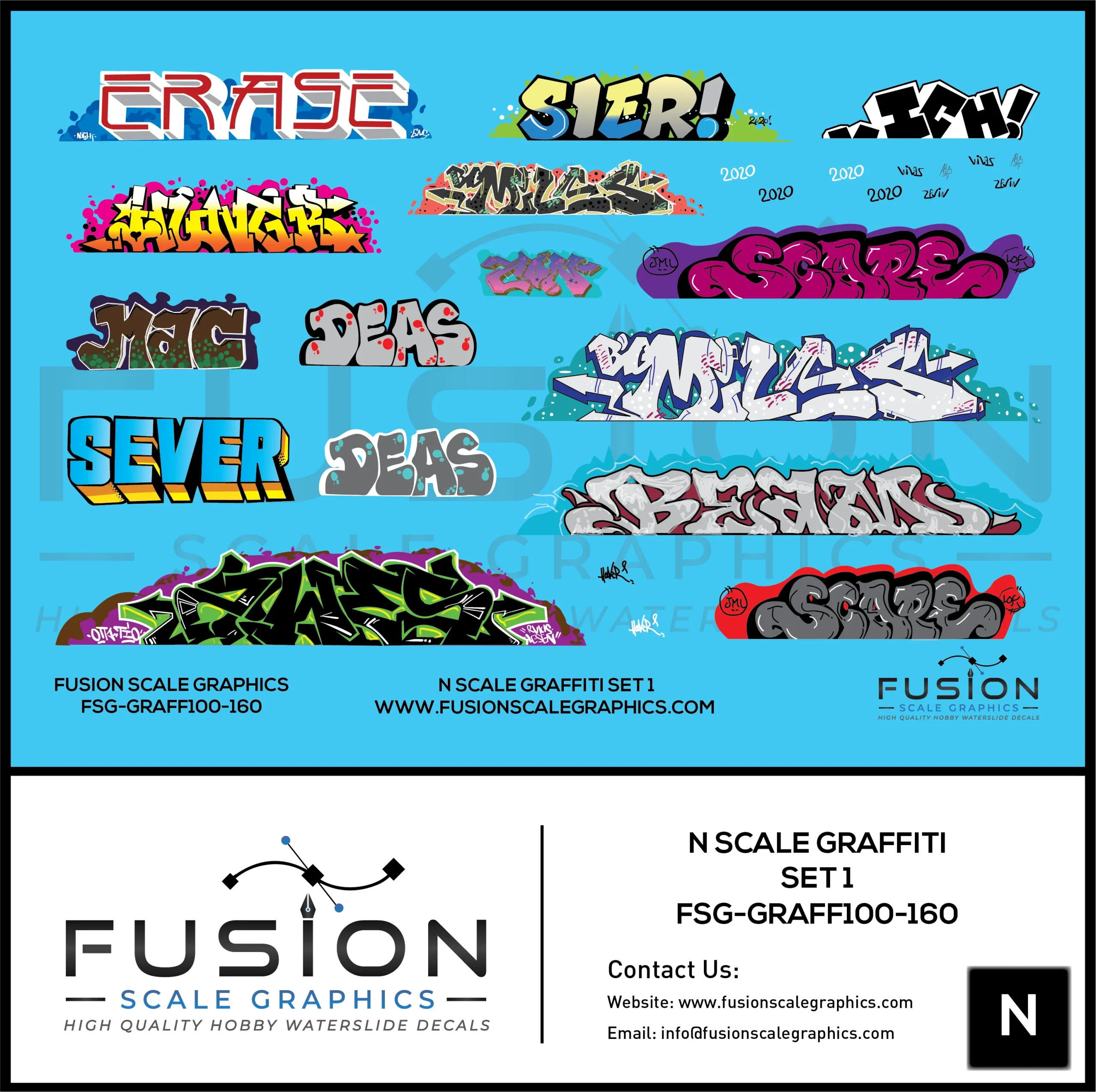 N Scale Graffiti Decal Set 1 - Fusion Scale Graphics