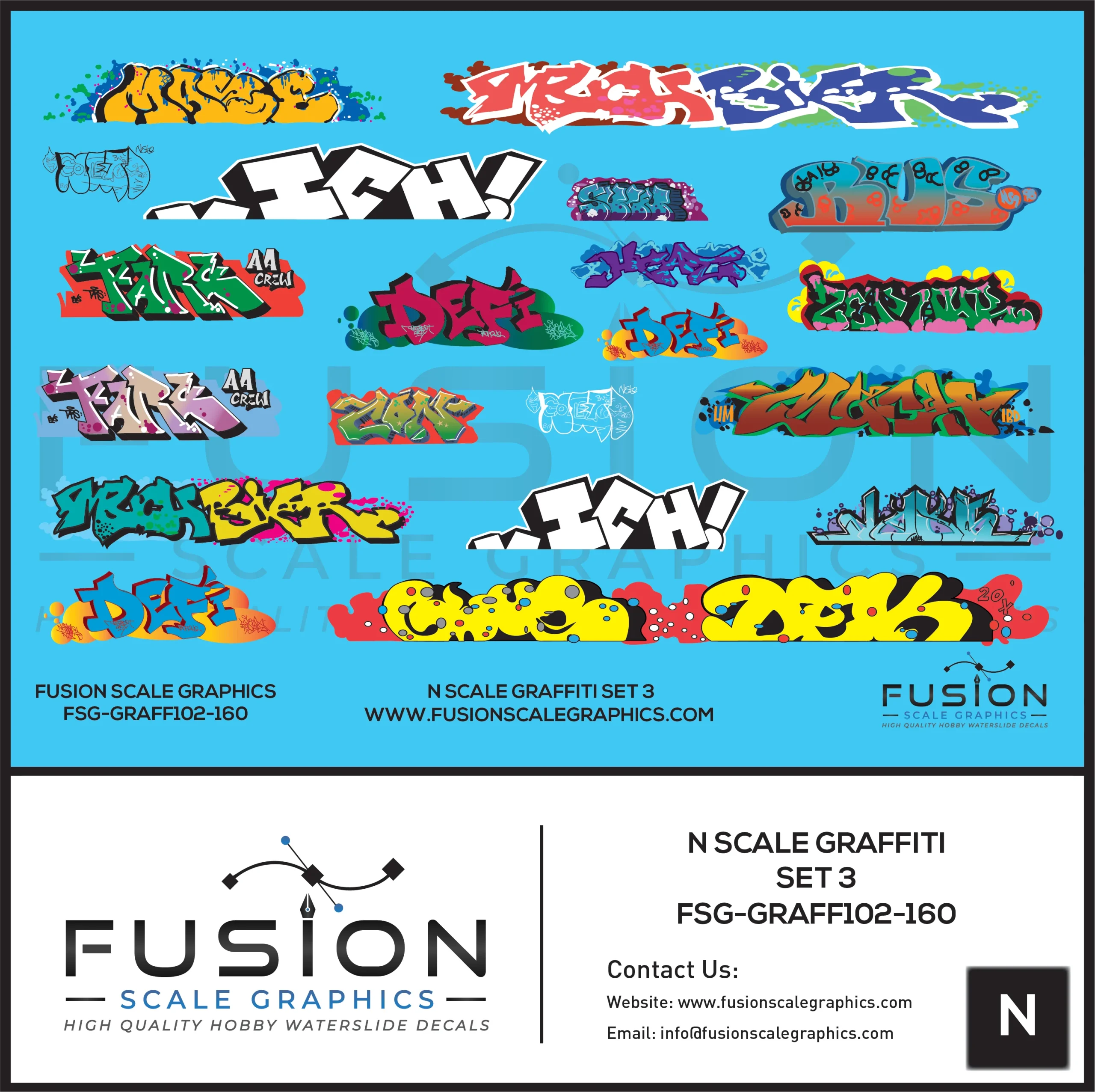 N Scale Graffiti Decal Set 3 Decal Set - Fusion Scale Graphics