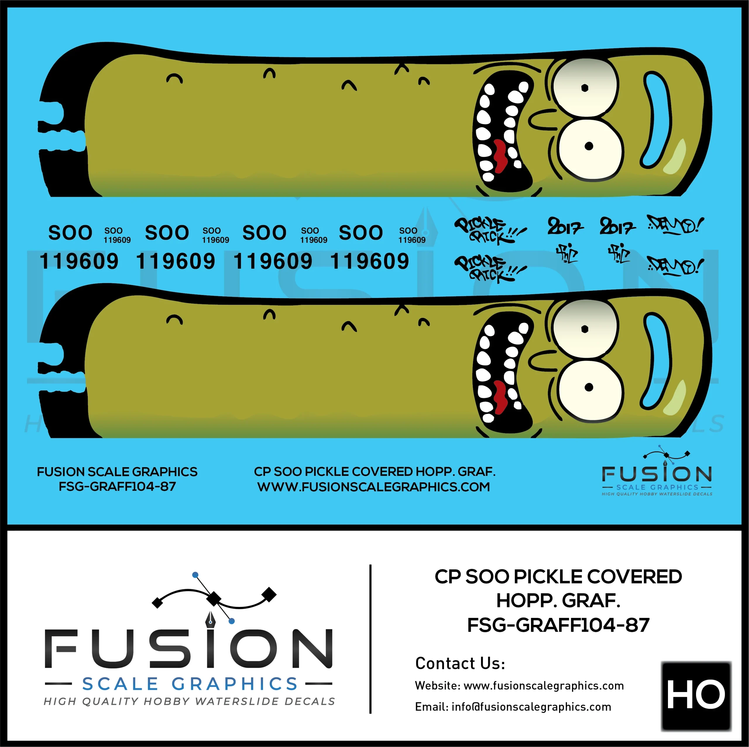 HO Scale Canadian Pacific Soo Pickle Rick Covered Hopper Graffiti Decal Set - Fusion Scale Graphics