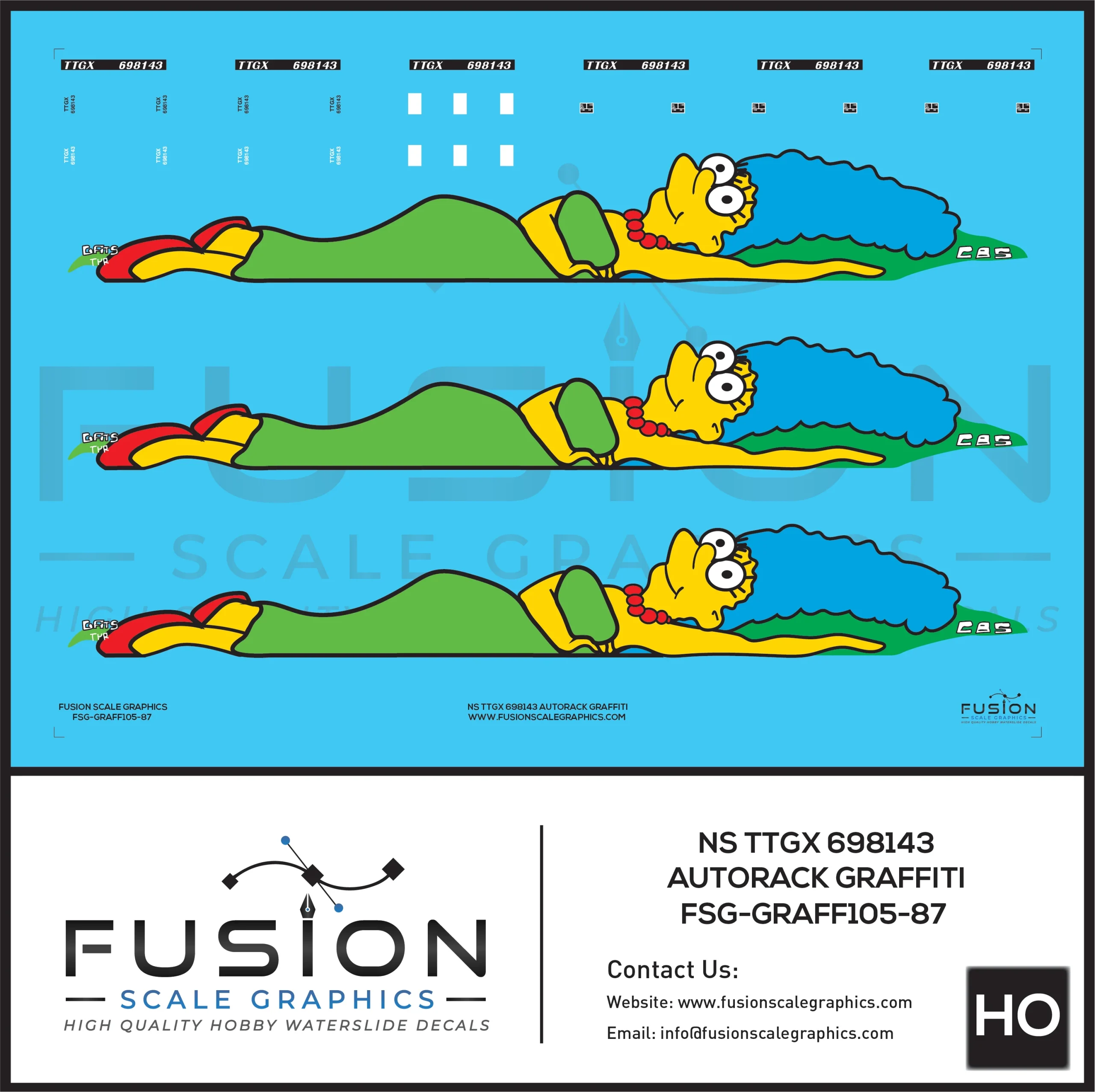 HO Scale Marge TTGX NS 698143 Autorack Graffiti Decal Set - Fusion Scale Graphics