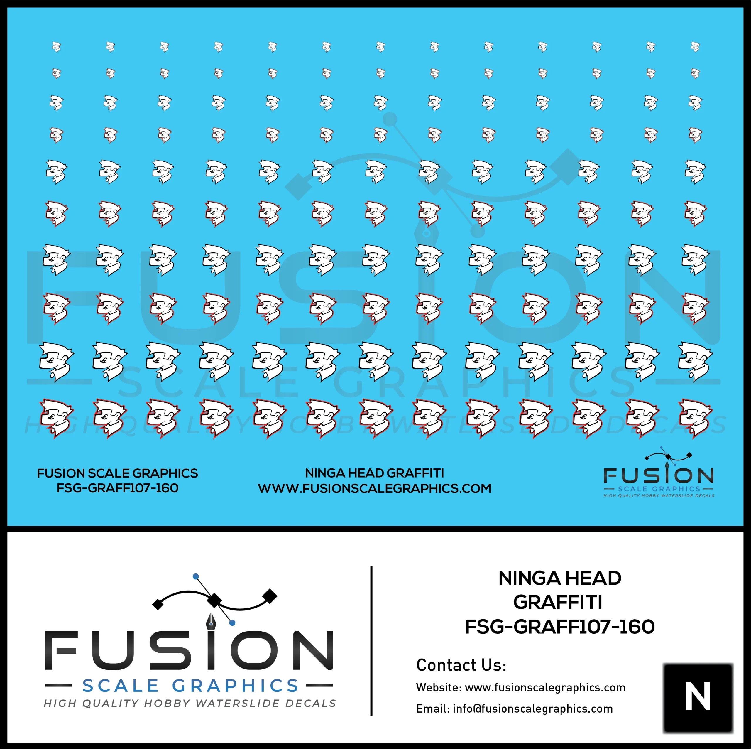 N Scale Ninga Head Graffiti Decal Set - Fusion Scale Graphics