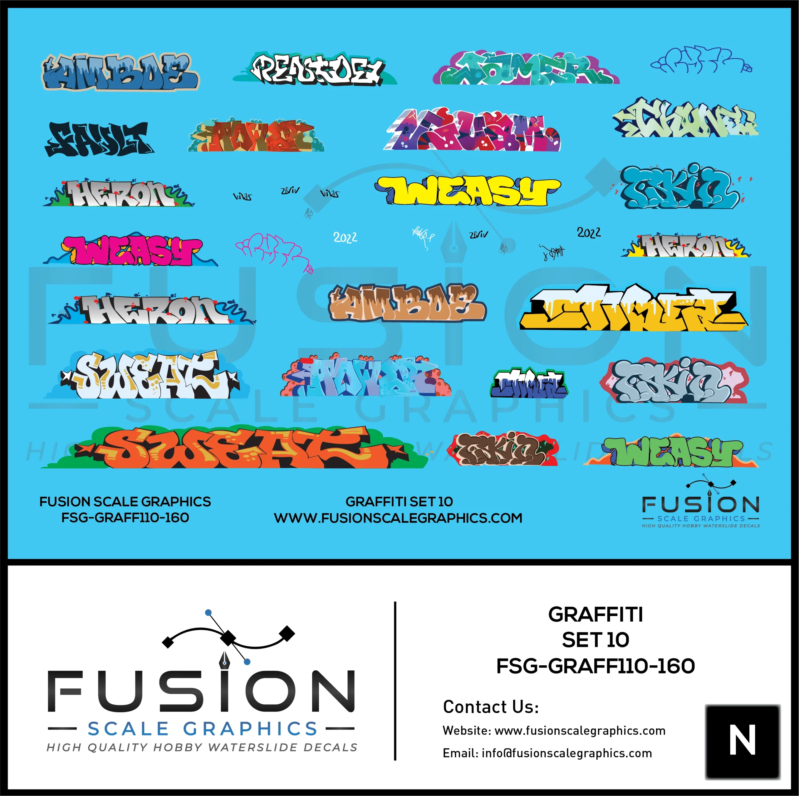N Scale Graffiti Decal Set 10 - Fusion Scale Graphics