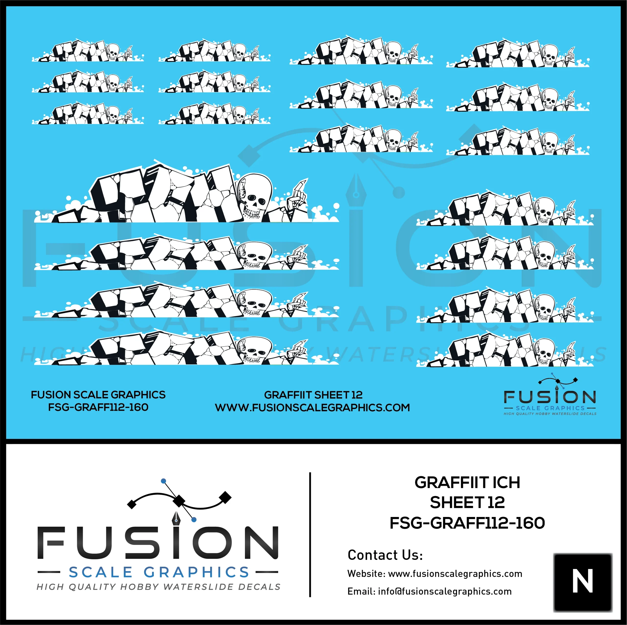 N Scale Graffiti Decal Set 12 ICH Ichabod - Fusion Scale Graphics