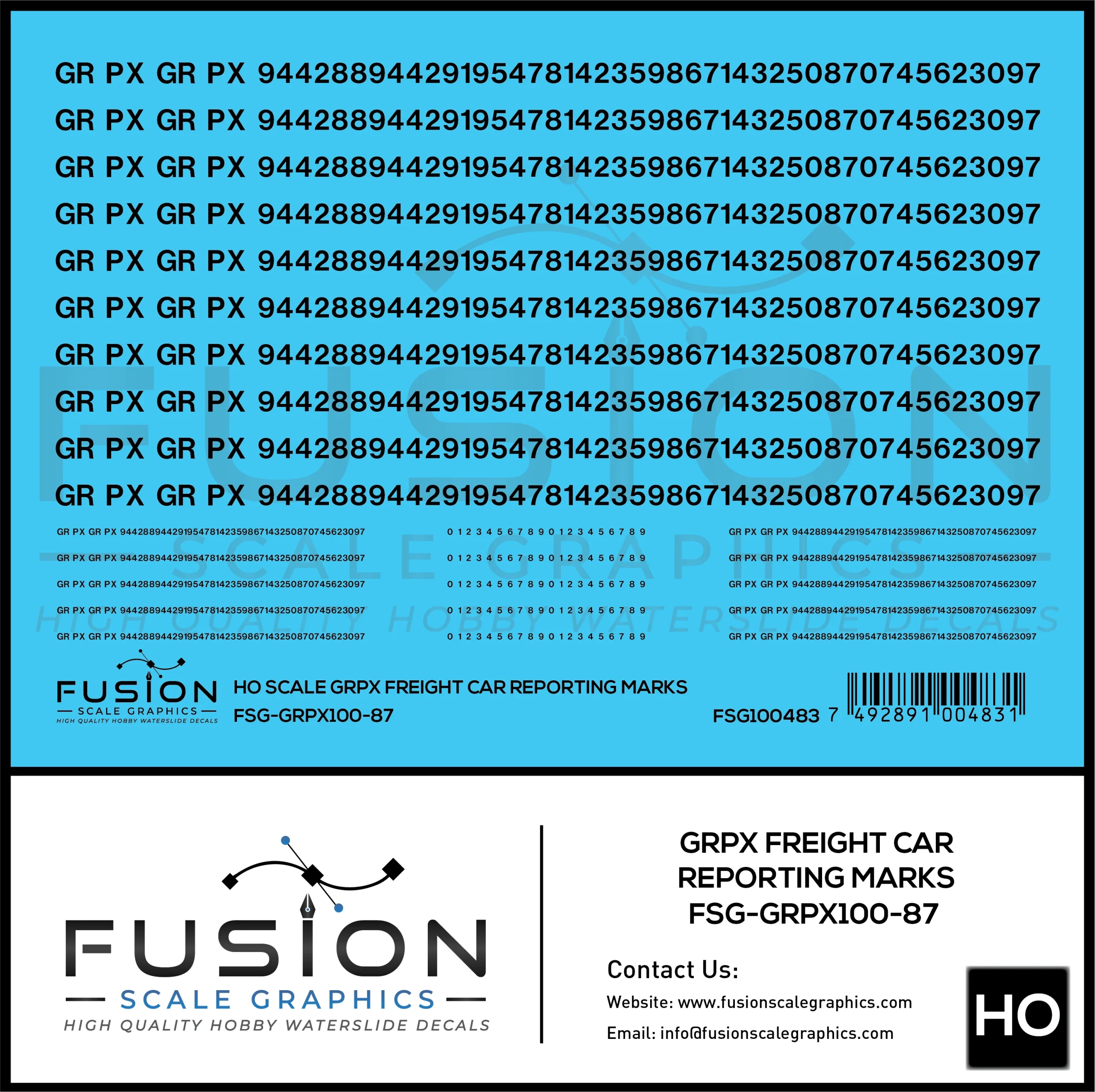 HO Scale GRPX Black Freight Car Reporting Marks Decal Set - Fusion Scale Graphics
