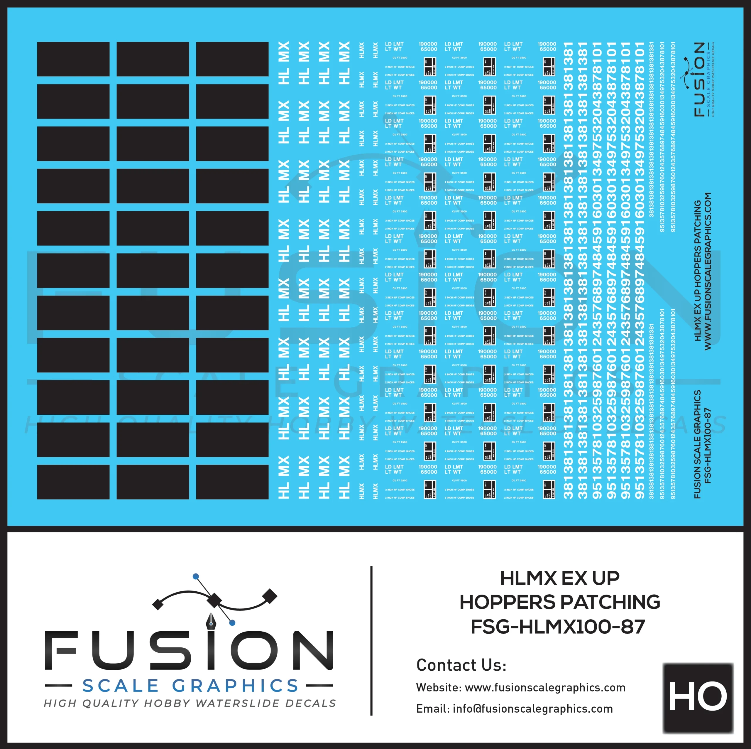 HO Scale ex Union Pacific UP HLMX Hopper Patching Decal Set - Fusion Scale Graphics