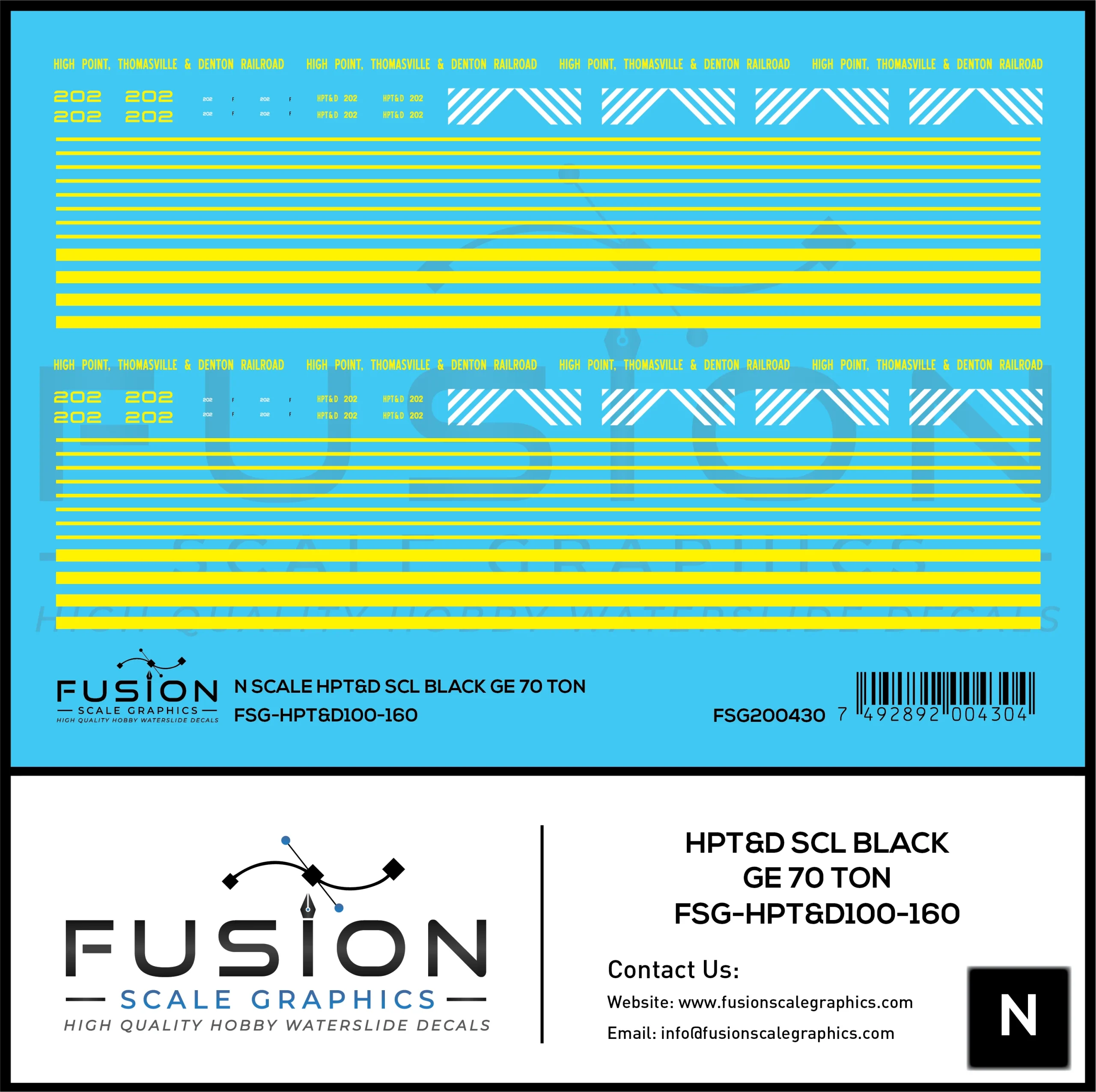 N Scale High Point Thomasville & Denton Railroad SCL Black GE 70 Ton Switcher Locomotive Decal Set - Fusion Scale Graphics