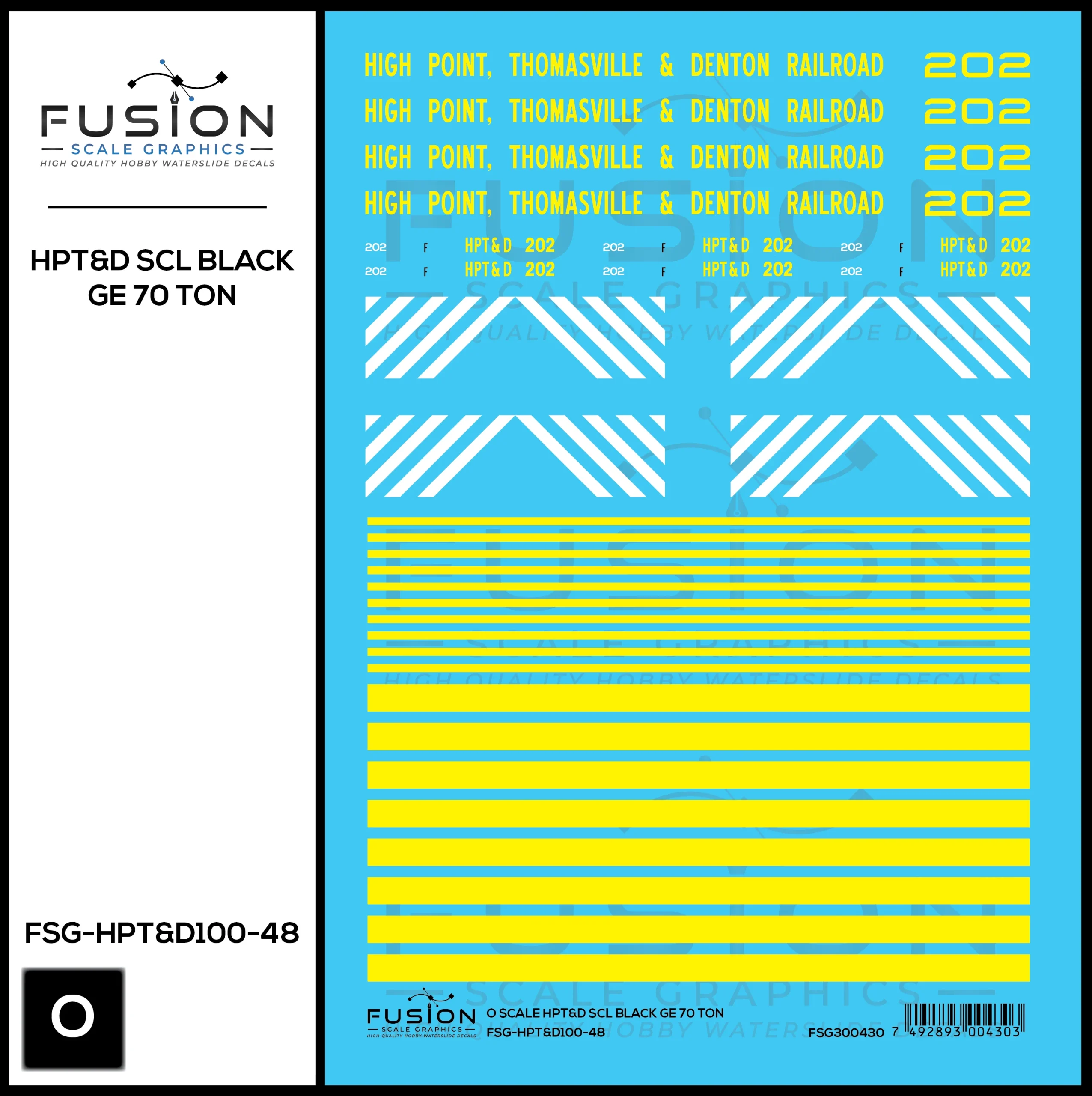 O Scale High Point Thomasville & Denton Railroad SCL Black GE 70 Ton Switcher Locomotive Decal Set - Fusion Scale Graphics