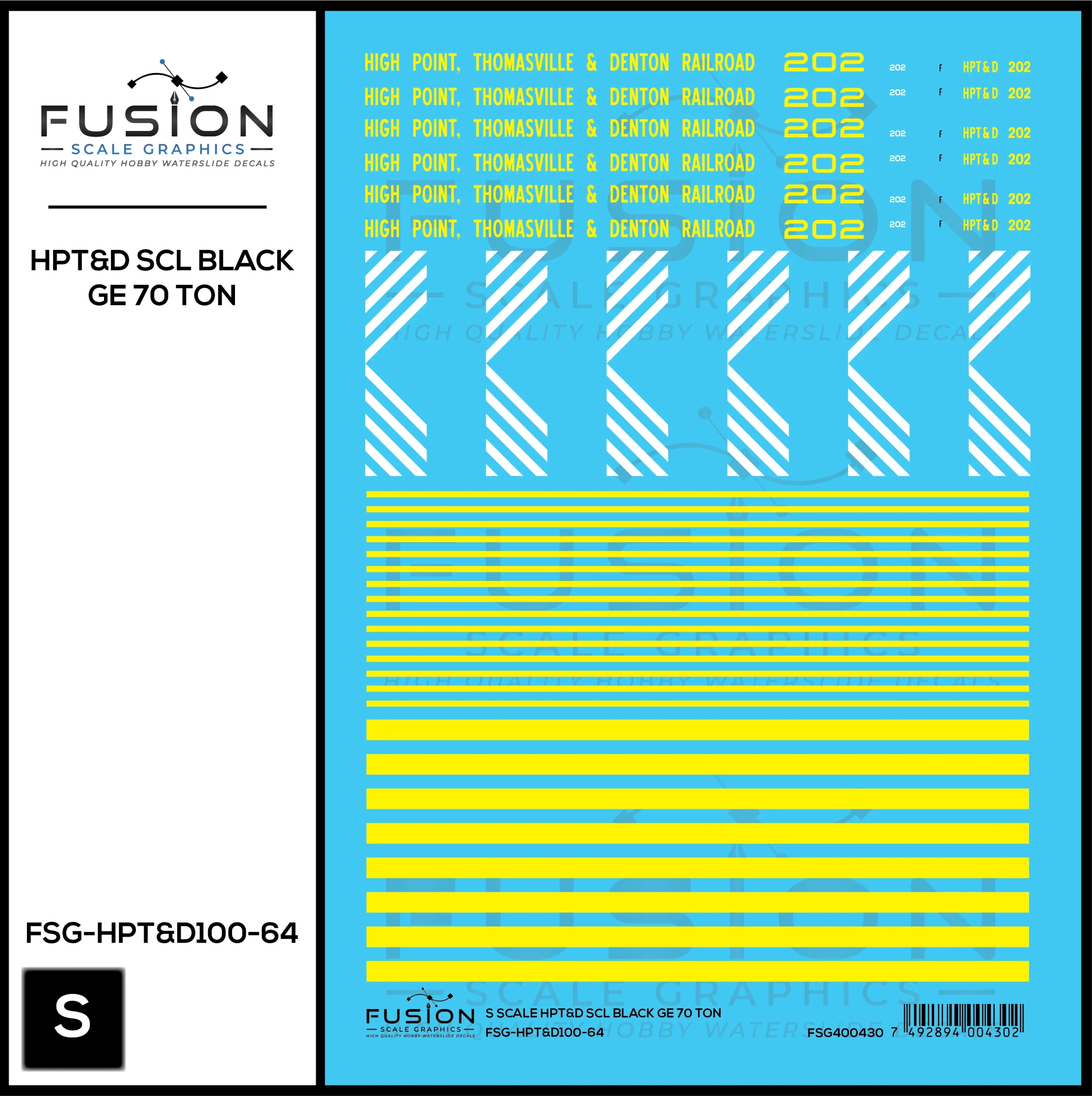 S Scale High Point Thomasville & Denton Railroad SCL Black GE 70 Ton Switcher Locomotive Decal Set - Fusion Scale Graphics