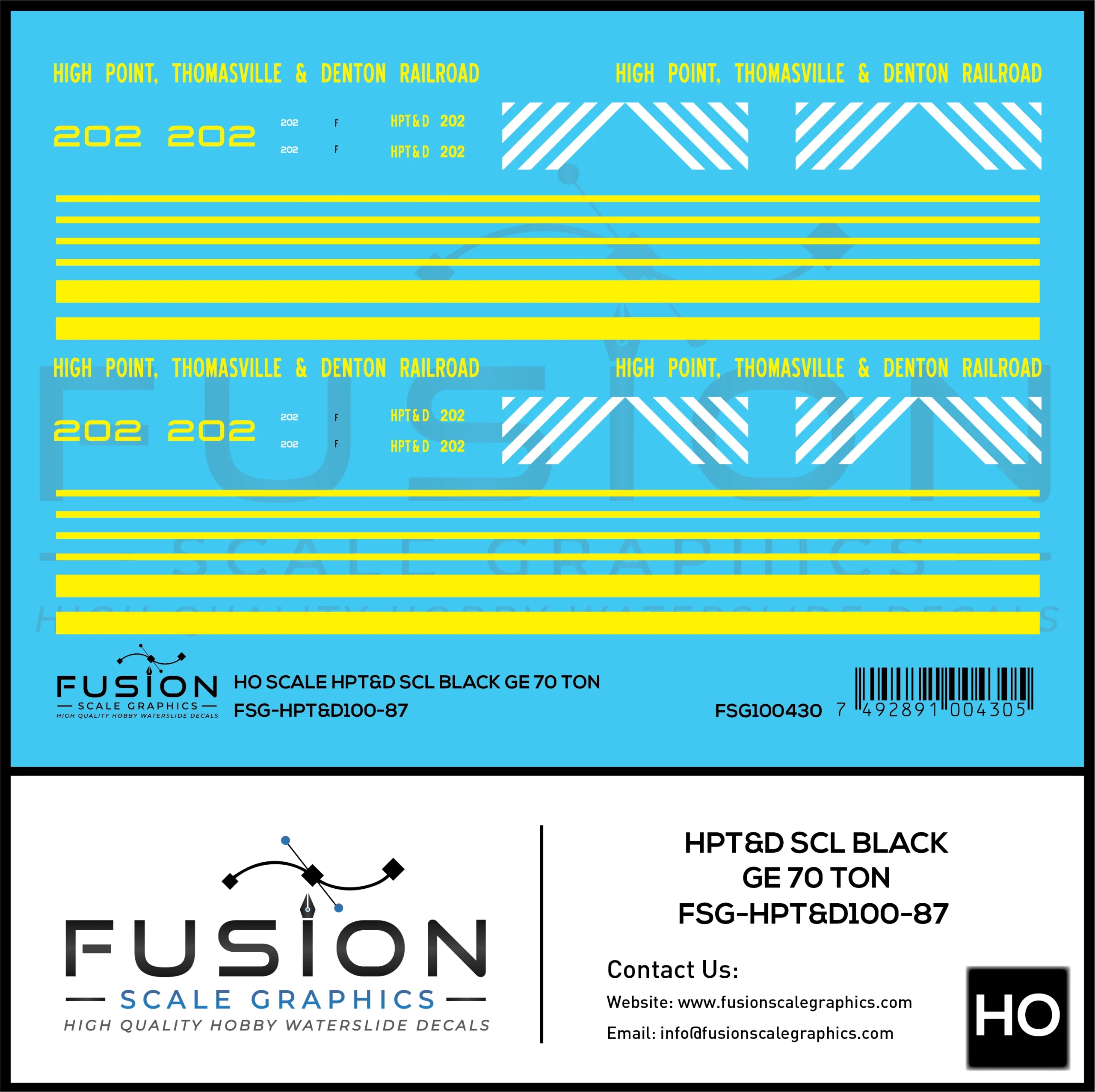 HO Scale High Point Thomasville & Denton Railroad SCL Black GE 70 Ton Switcher Locomotive Decal Set - Fusion Scale Graphics