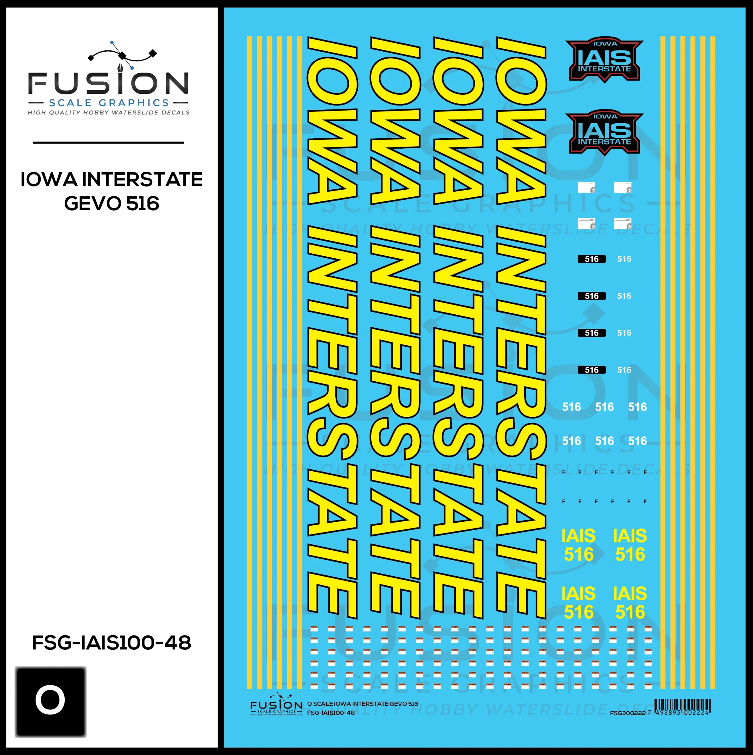 O Scale Iowa Interstate Railroad GEVO 516 Locomotive Decal Set - Fusion Scale Graphics
