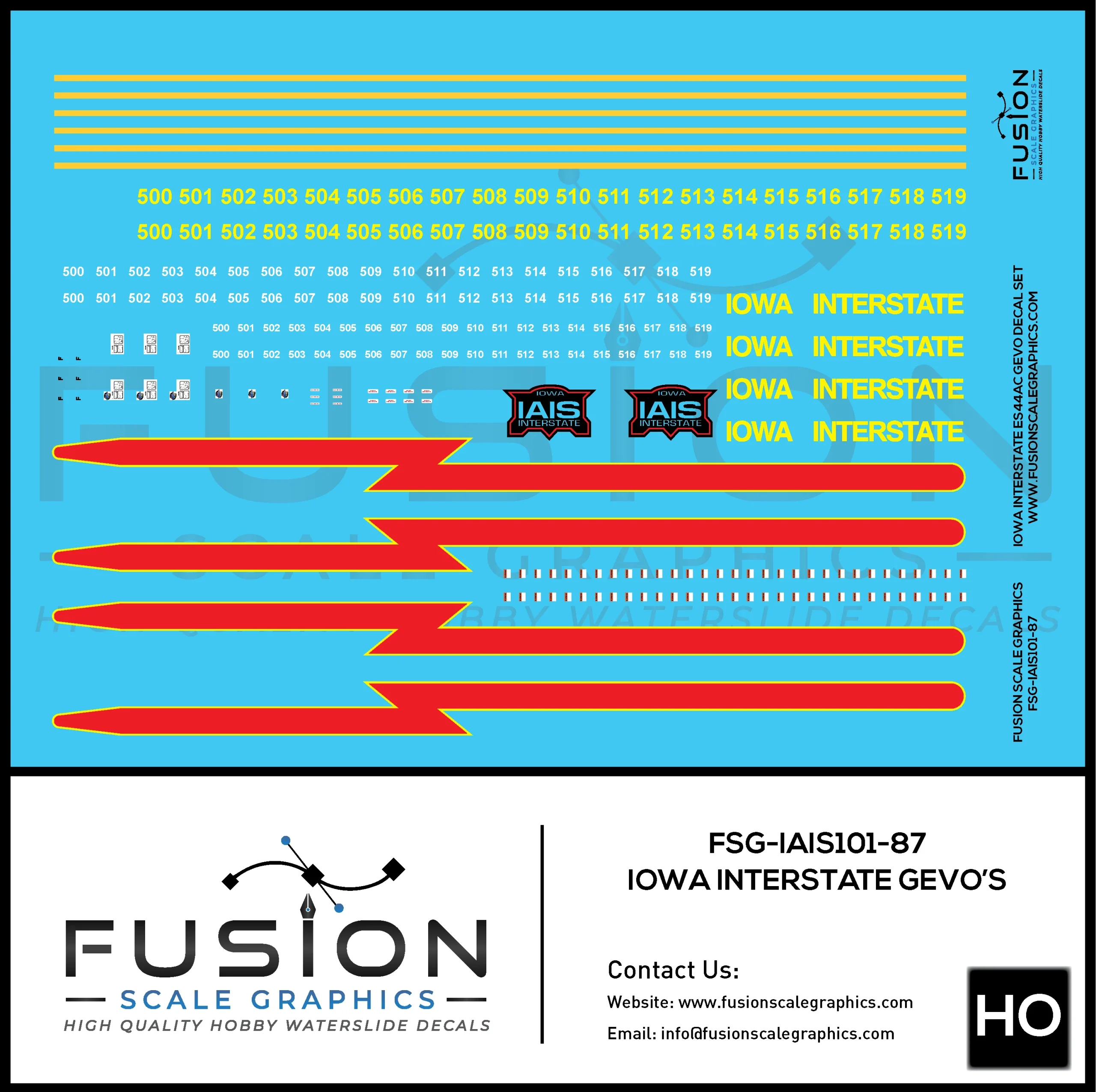 HO Scale Iowa Interstate ES44AC Locomotive Decal Set - Fusion Scale Graphics