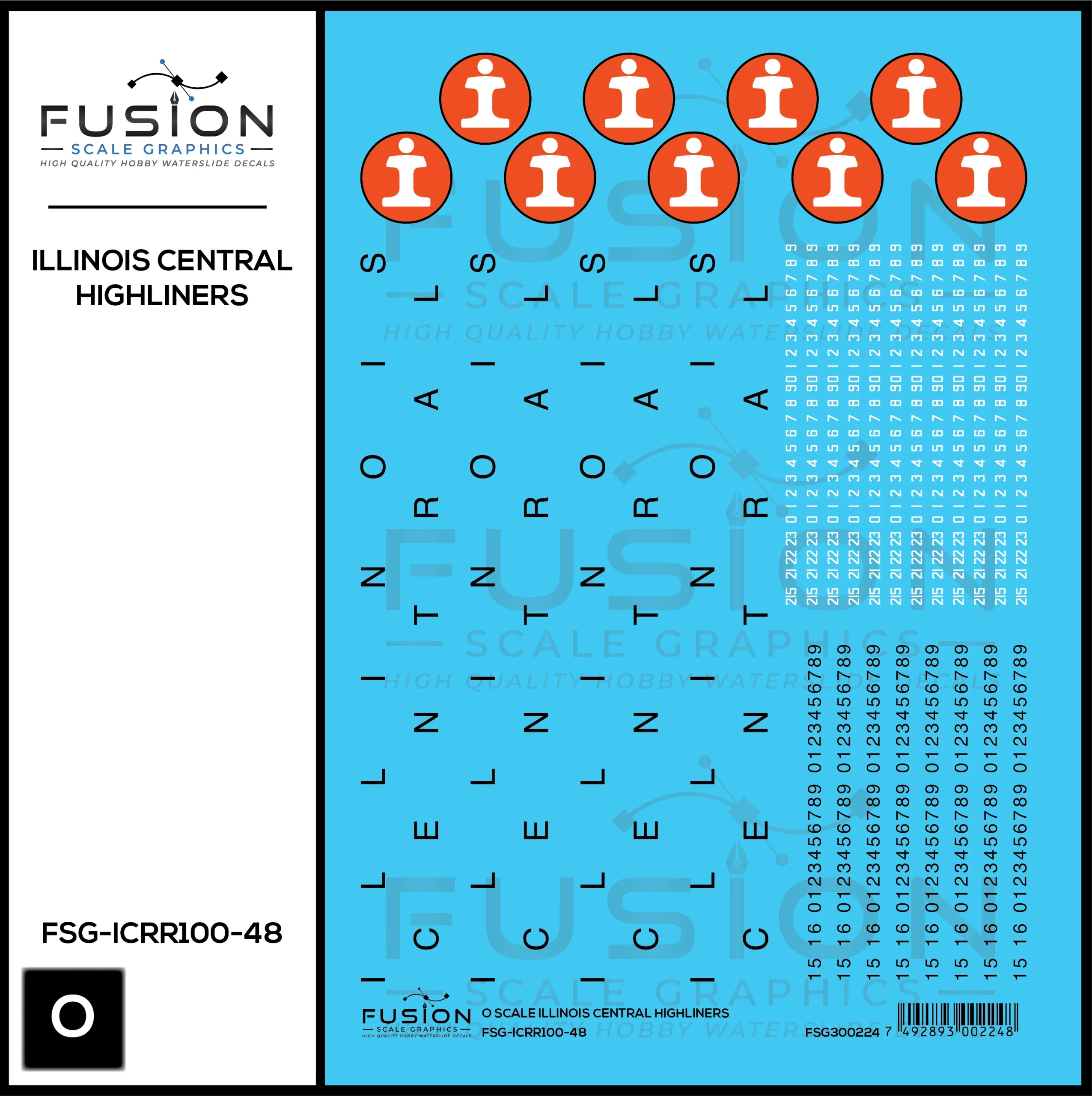 O Scale Illinois Central Railroad Highliner Decal Set - Fusion Scale Graphics