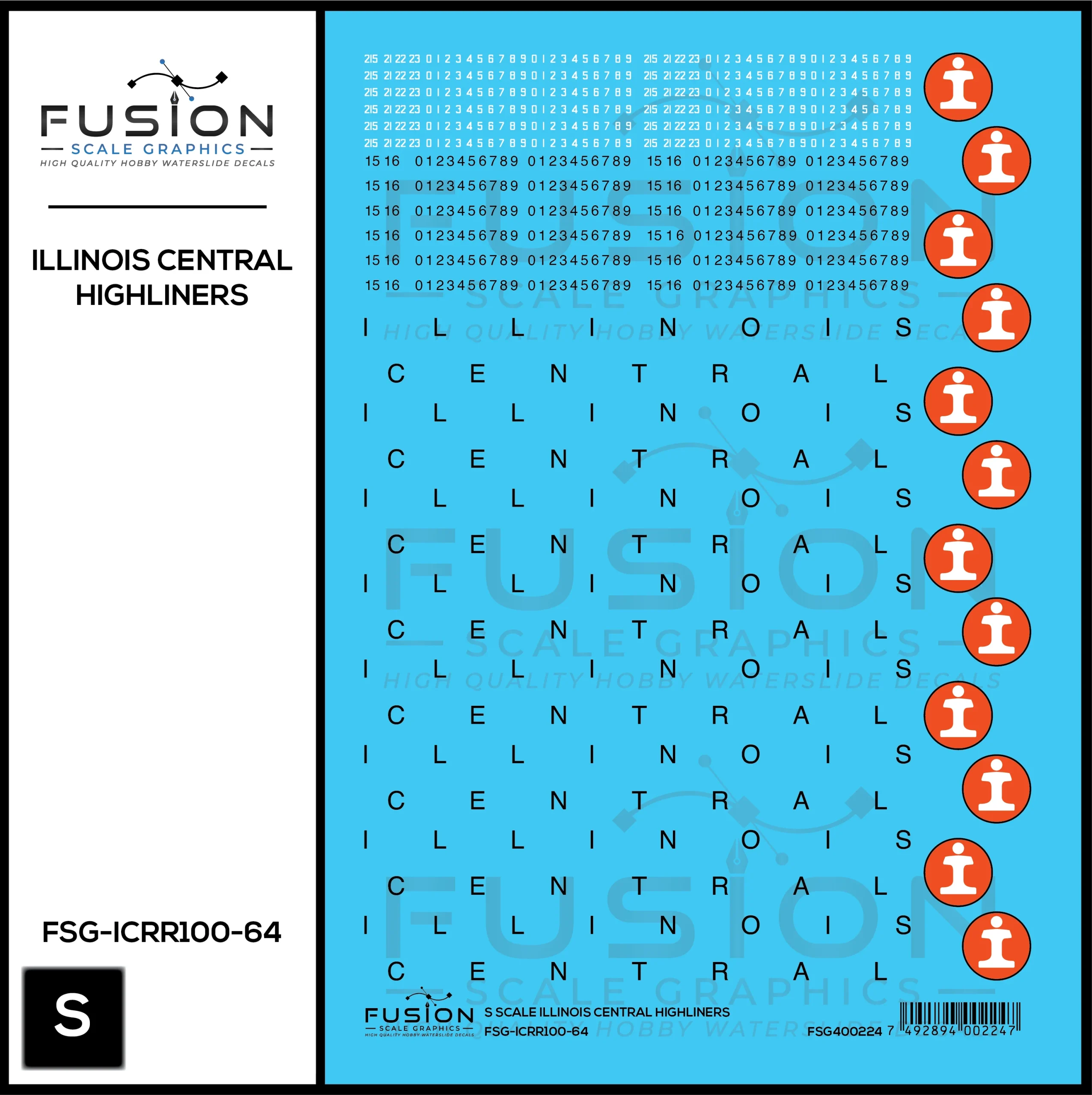 S Scale Illinois Central Railroad Highliner Decal Set - Fusion Scale Graphics