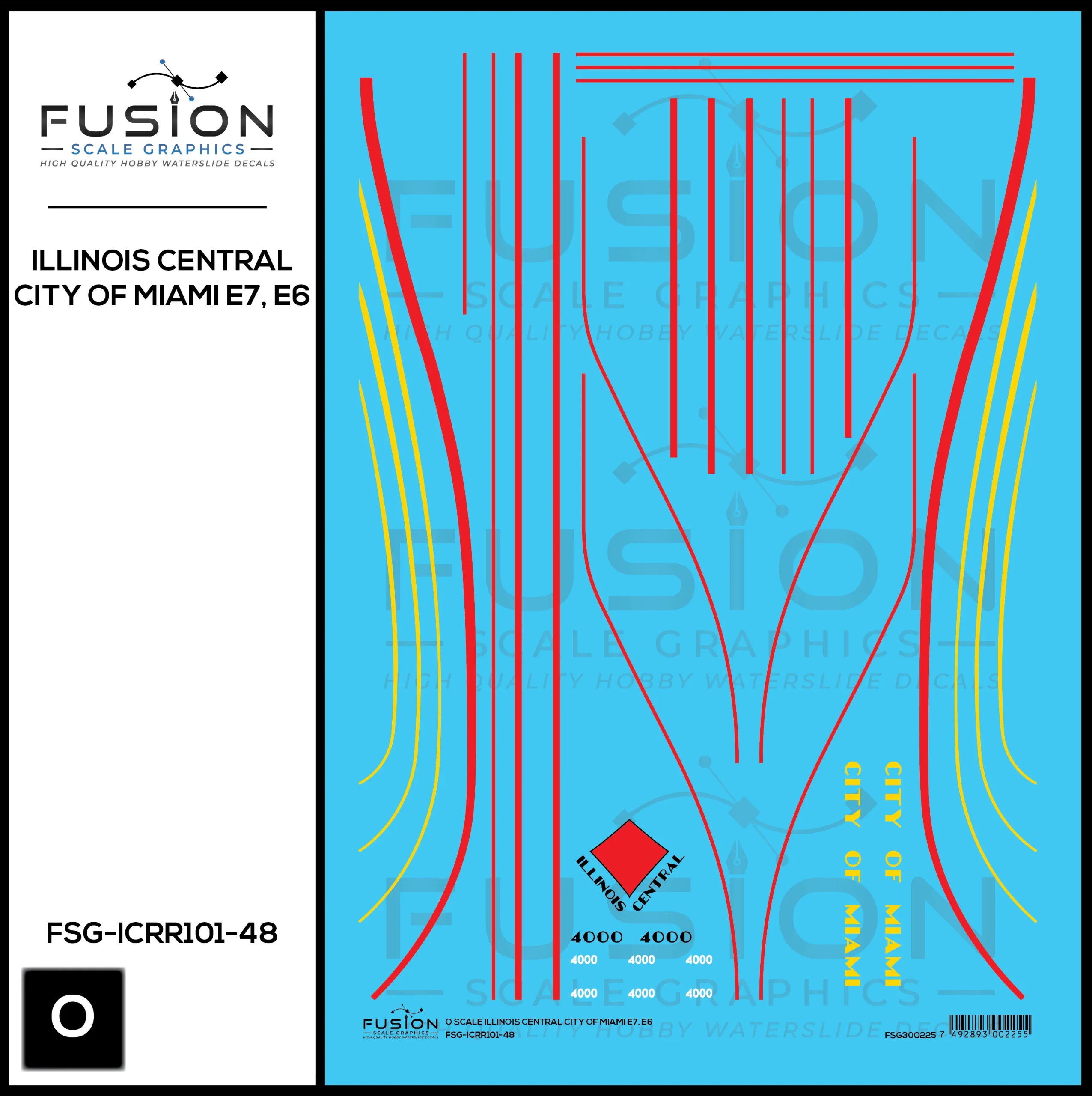 O Scale Illinois Central City of Miami EMD E6 Locomotive Decal Set - Fusion Scale Graphics
