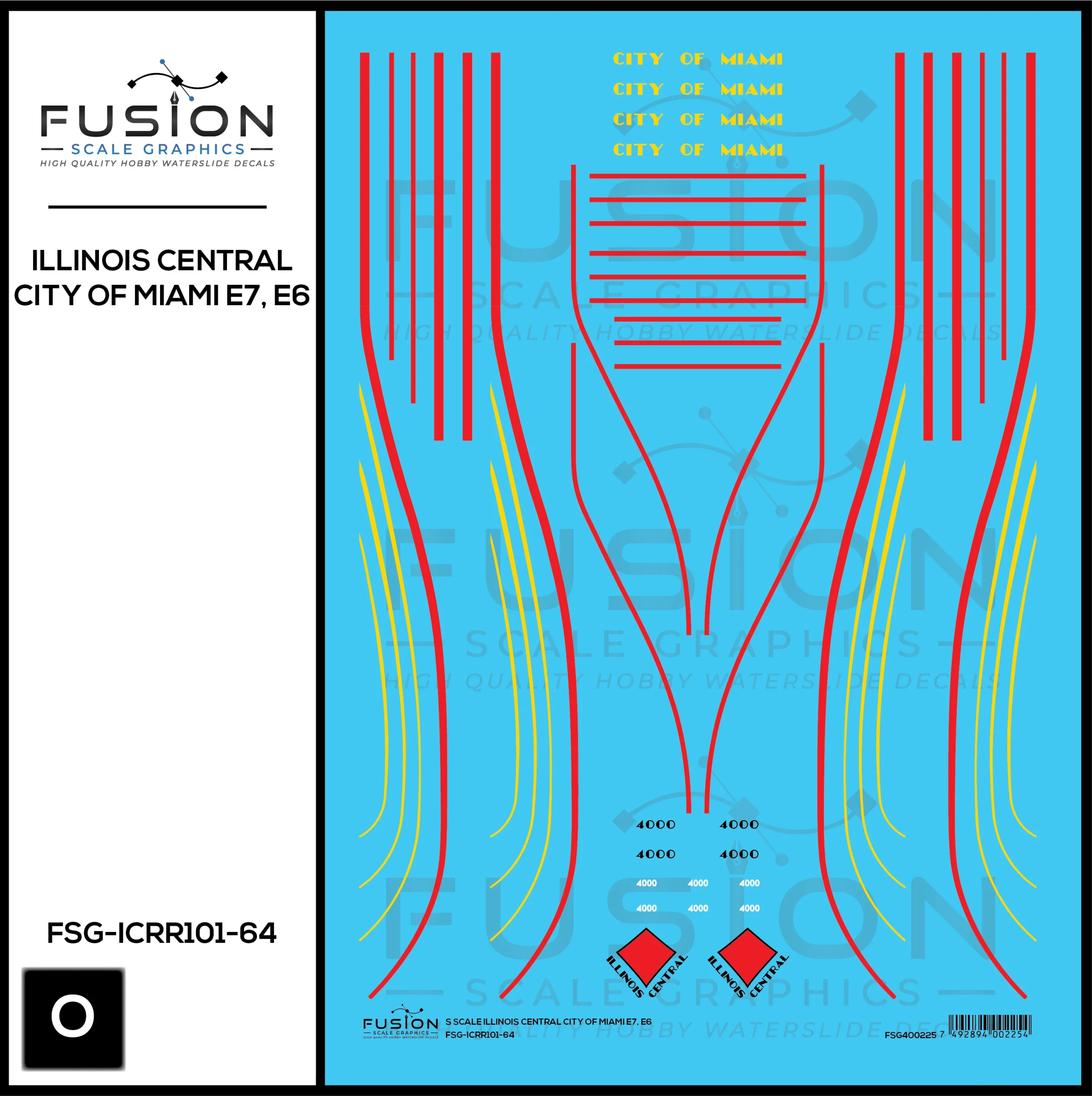 S Scale Illinois Central City of Miami EMD E6 Locomotive Decal Set - Fusion Scale Graphics